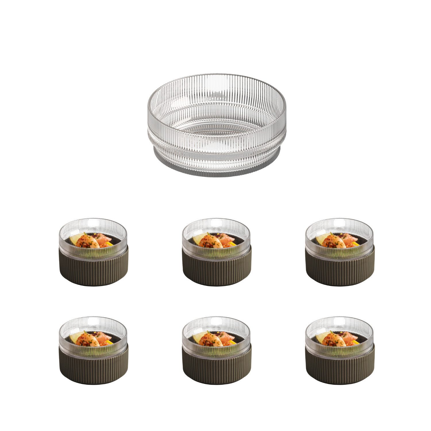 APS Schale THE GRID, Glas, (Set, 6-tlg), Glas, Ø 14 cm, Höhe 5,5 cm, 450 ml, stapelbar, mikrowellengeeignet