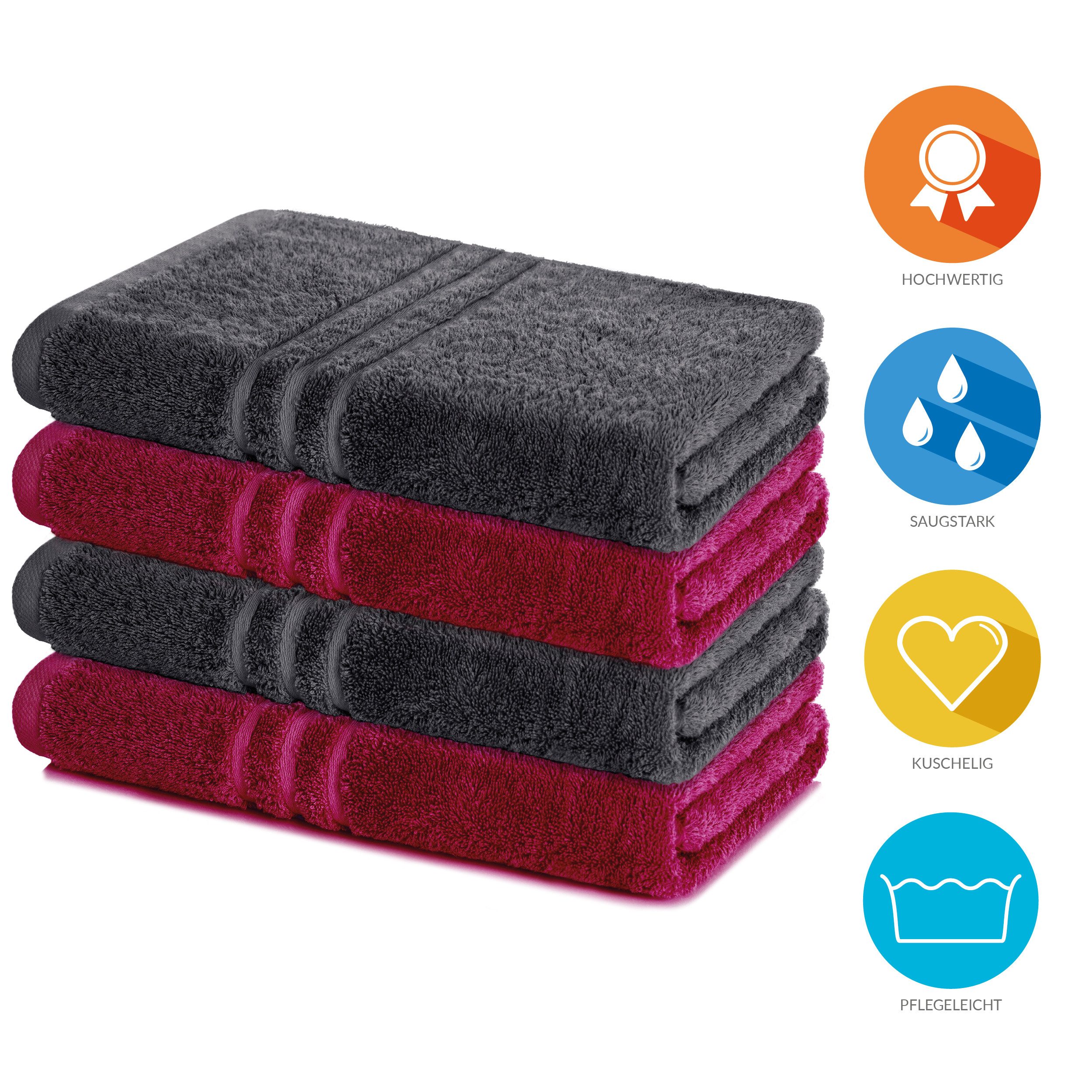 Lavea Duschtücher 4er Set Duschtuch 70 x 140 cm, Elena Frottee Handtücher, (Set, 4-St), Dusch-Handtuch, 500 g/m² Frottier, weich & saugstark, pflegeleicht