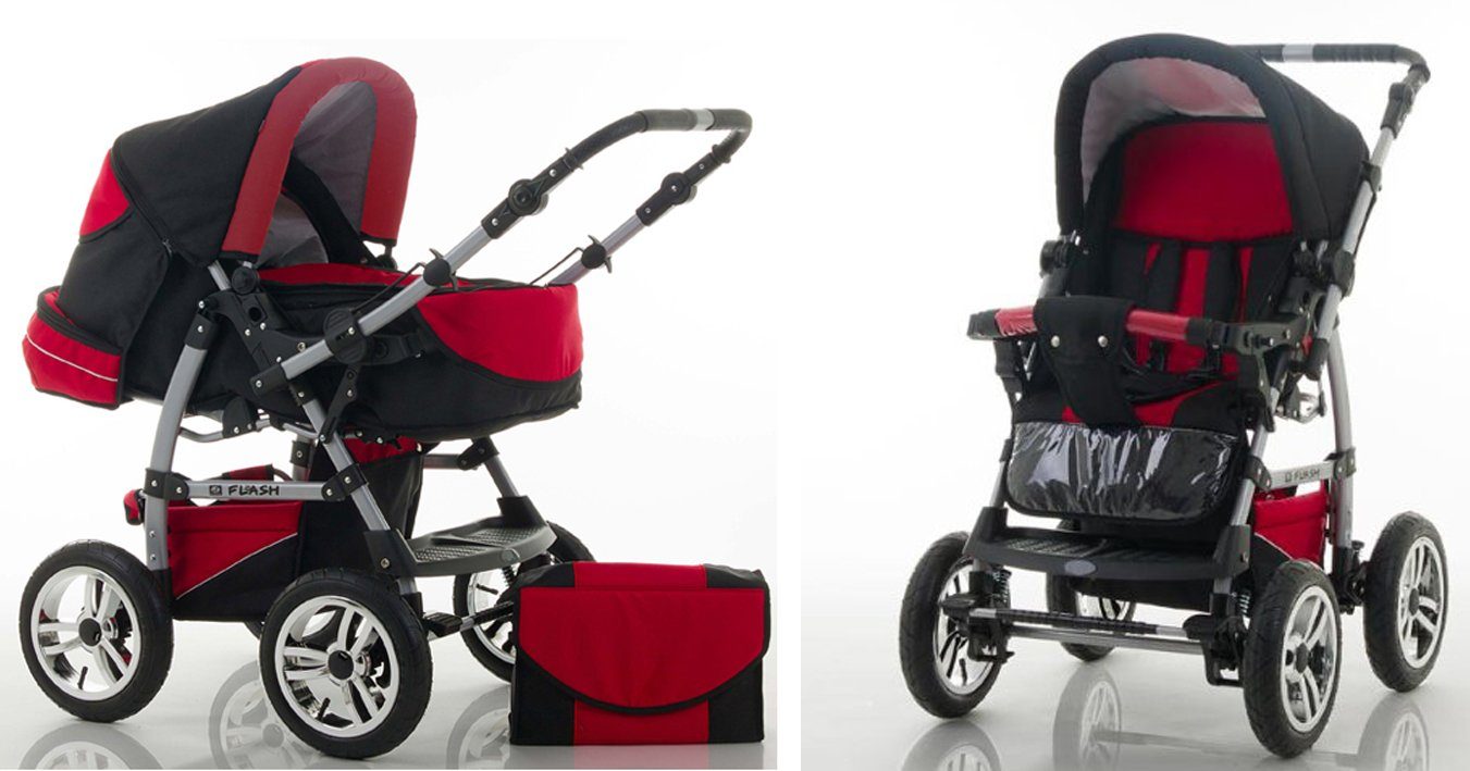 babies-on-wheels Kombi-Kinderwagen 3 in Teile - Kinderwagen-Set 15 in inkl. Schwarz-Rot - 18 1 Farben Autositz Flash