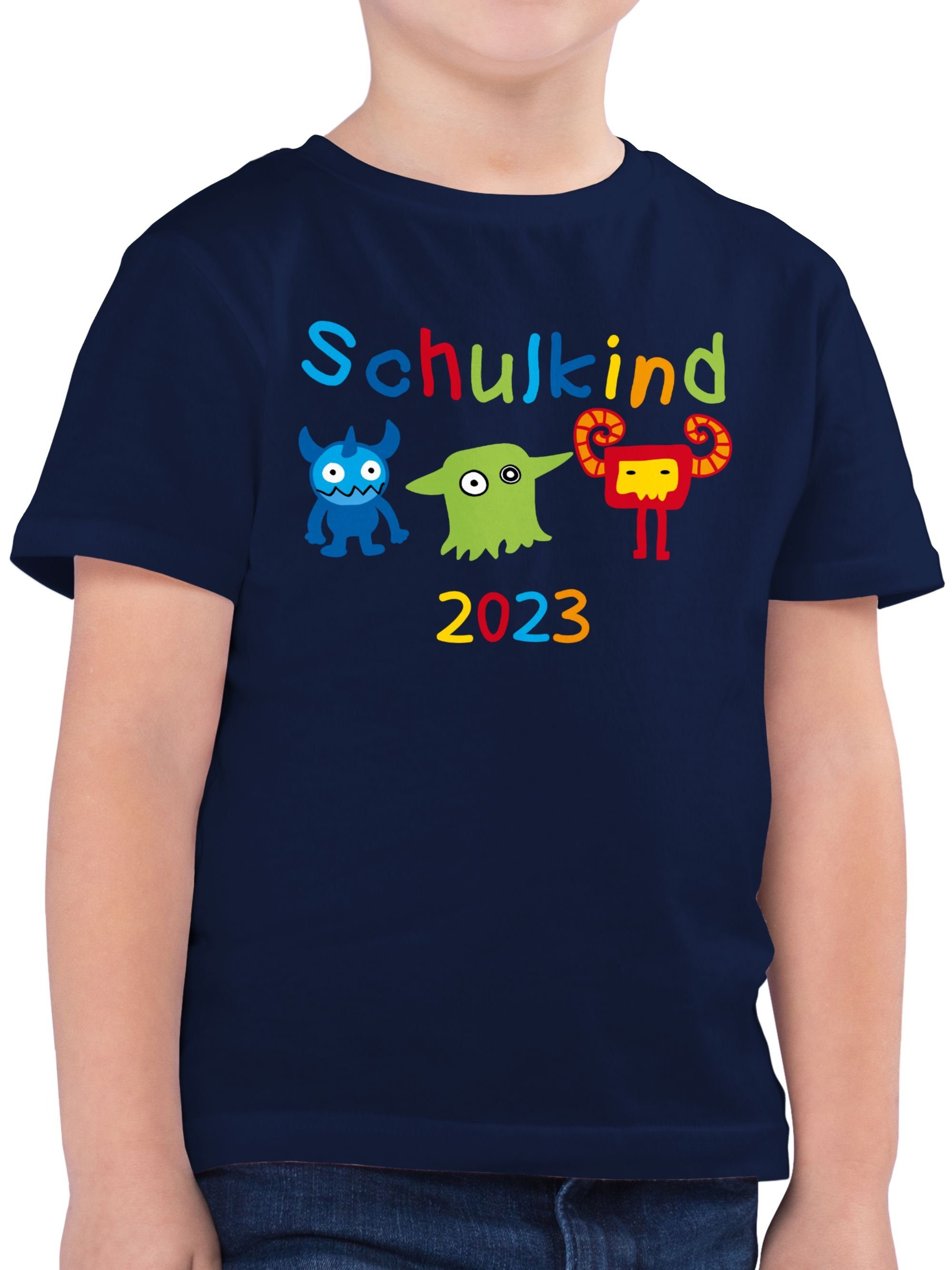 Shirtracer T-Shirt Schulkind 2023 Monster Einschulung Junge Schulanfang Geschenke 01 Dunkelblau