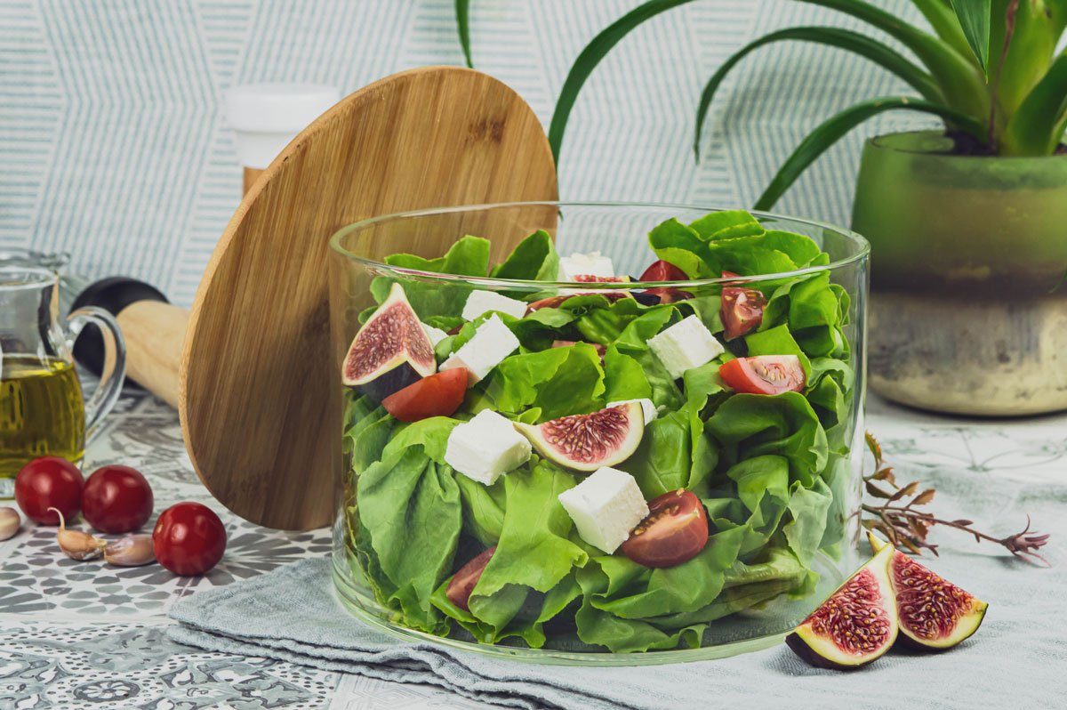 Sendez Schüssel Glasschale mit Holzdeckel Salatschale 20cm Schale Schüssel Glasdose, Glas