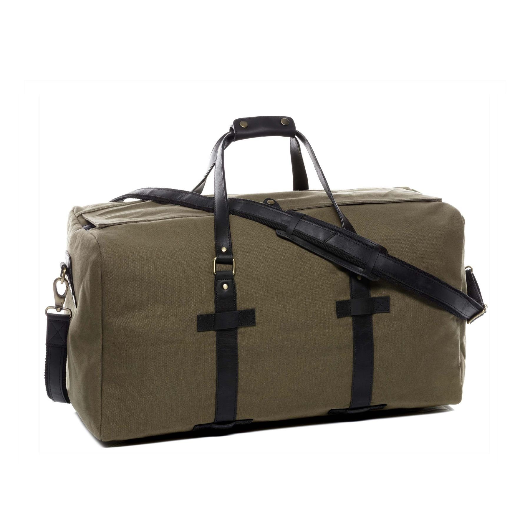 SID & VAIN Reisetasche CHASE, Weekender echt Leder & Canvas Reisetasche  groß XL - Reisegepäck auch als Handgepäck aus stabilem Leder - Sporttasche,  Freizeittasche mit Umhängegurt - Ledertasche Herren Damen grün-braun