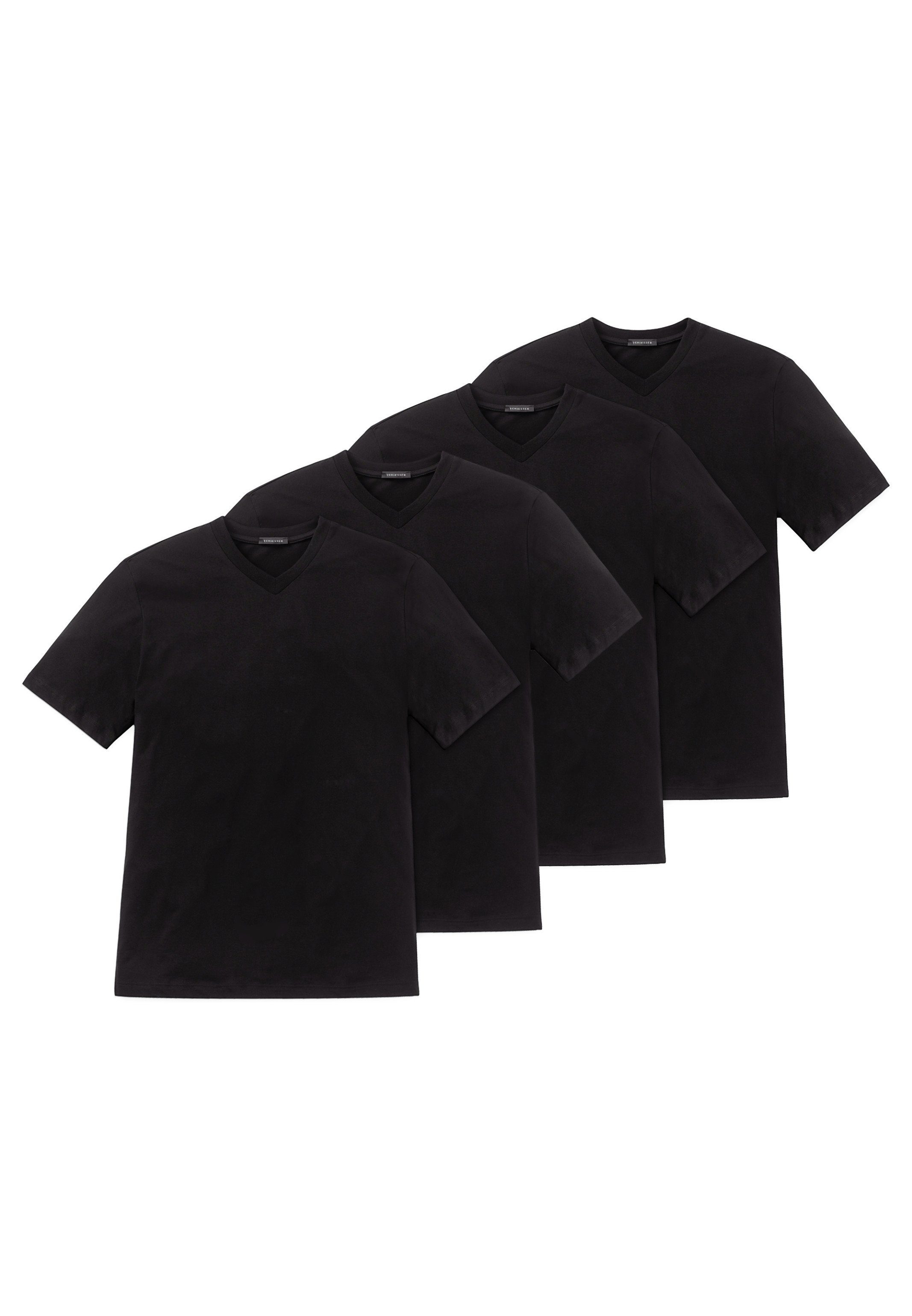Schiesser Unterhemd 4er Pack American (Spar-Set, 4-St) Unterhemd / Shirt Kurzarm - Baumwolle - Schwarz