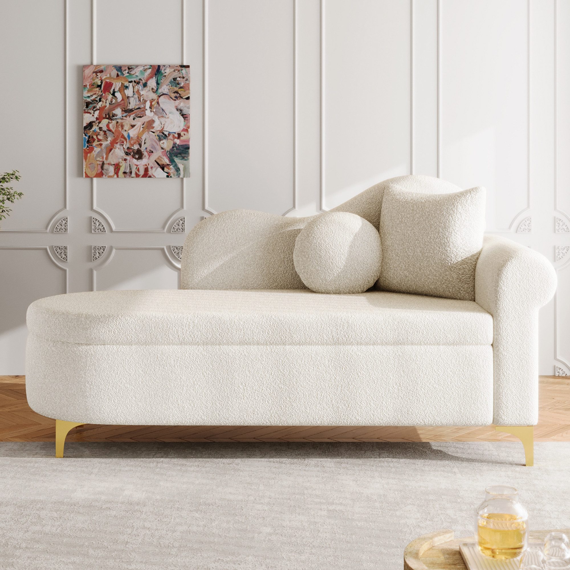 Odikalo Chaiselongue Relaxsessel Freizeitstuhl mit Stauraum & Schlaffunktion, modernes Design wellenförmige Rückenlehne Lammfell-Optik-Stoff hochdichter Sitzkis – Bild 2 von 5