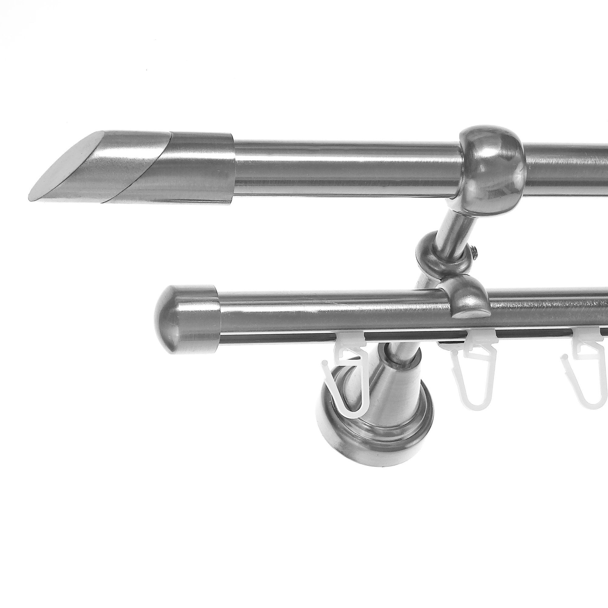 BASIT Gardinenstange Rohr und Innenlauf 16 mm mit Wandträgern 120 cm E13, Ø 16 mm, 2-läufig, verschraubt, Metall, H14 RI 120 cm E13 Schräge
