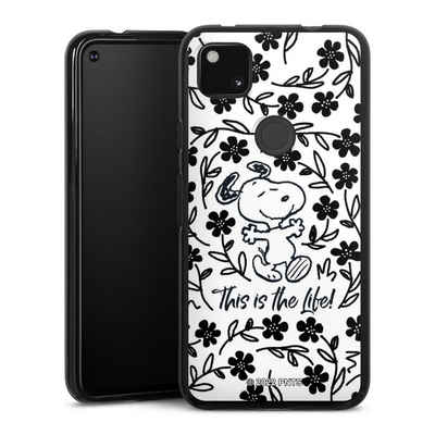 DeinDesign Handyhülle Peanuts Blumen Snoopy Snoopy Black and White This Is The Life, Google Pixel 4a Silikon Hülle Bumper Case Handy Schutzhülle