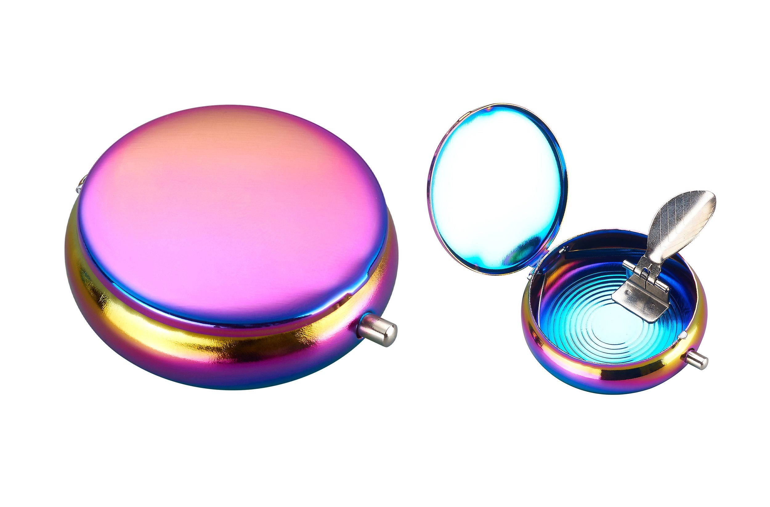 CHAMP Пепельницы Taschen ASCHENBECHER "Rainbow" Ø5,5cm Deckel Metall rund 06 (Pink), mini Ablagefläche Reiseaschenbecher Taschenaschenbecher Reise Outdoor