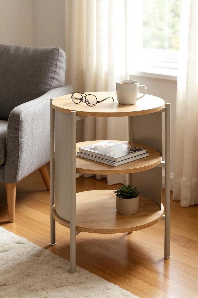 HAKU Beistelltisch Nachtkonsole, Sofatisch, Wohnzimmertisch (1-St), rund - aus MDF Braun - Ø/H 44/60 cm