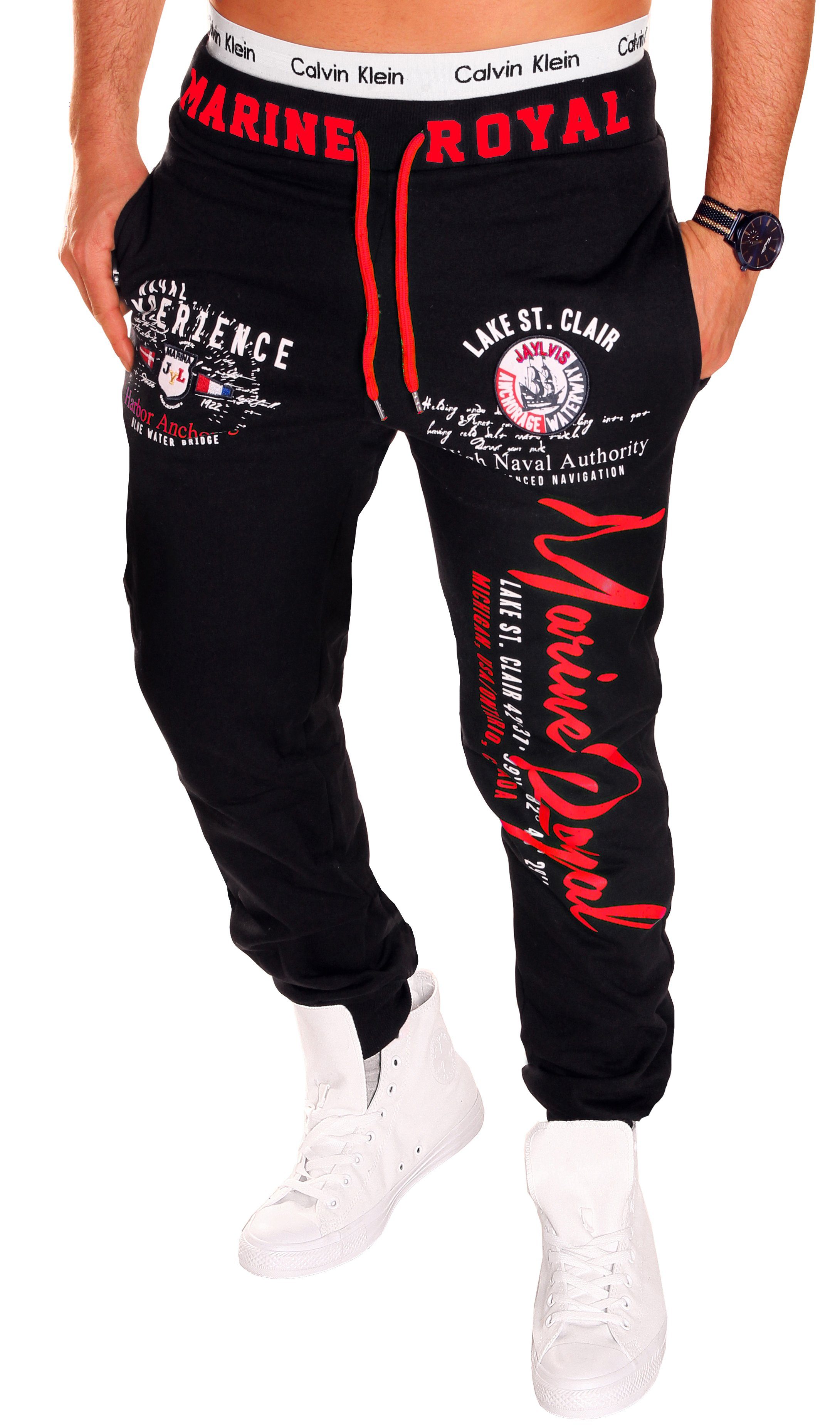 Jaylvis Jogginghose Herren Trainingshose Sport Hose Camouflage Uni Marine Royal Elastikbund mit Tunnelzug