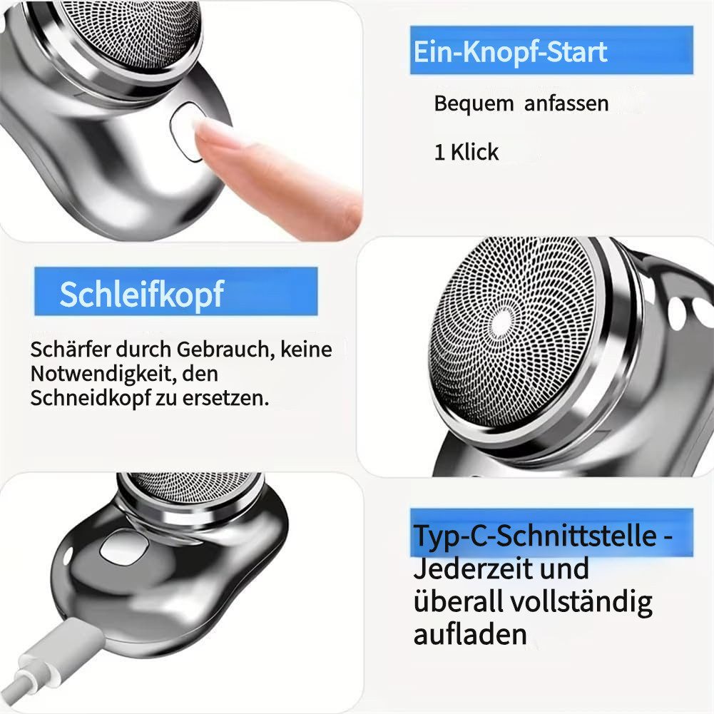 feinlux Elektrorasierer Mini Rasierer, USB mini Shave Tragbarer mit Display, Aufsätze: 1, SmartClick-Präzisionstrimmer, Nass- und Trockenrasierer, Elektrischer Rasierer Herren, Geeignet für Büro, unterwegs und mehr