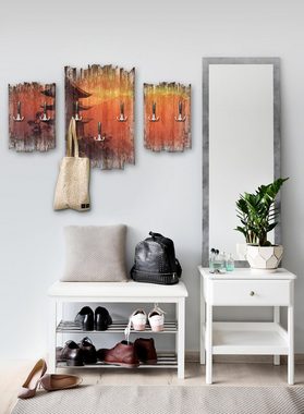 Kreative Feder Wandgarderobe Pagode Abendlicht, Dreiteilige Wandgarderobe aus Holz