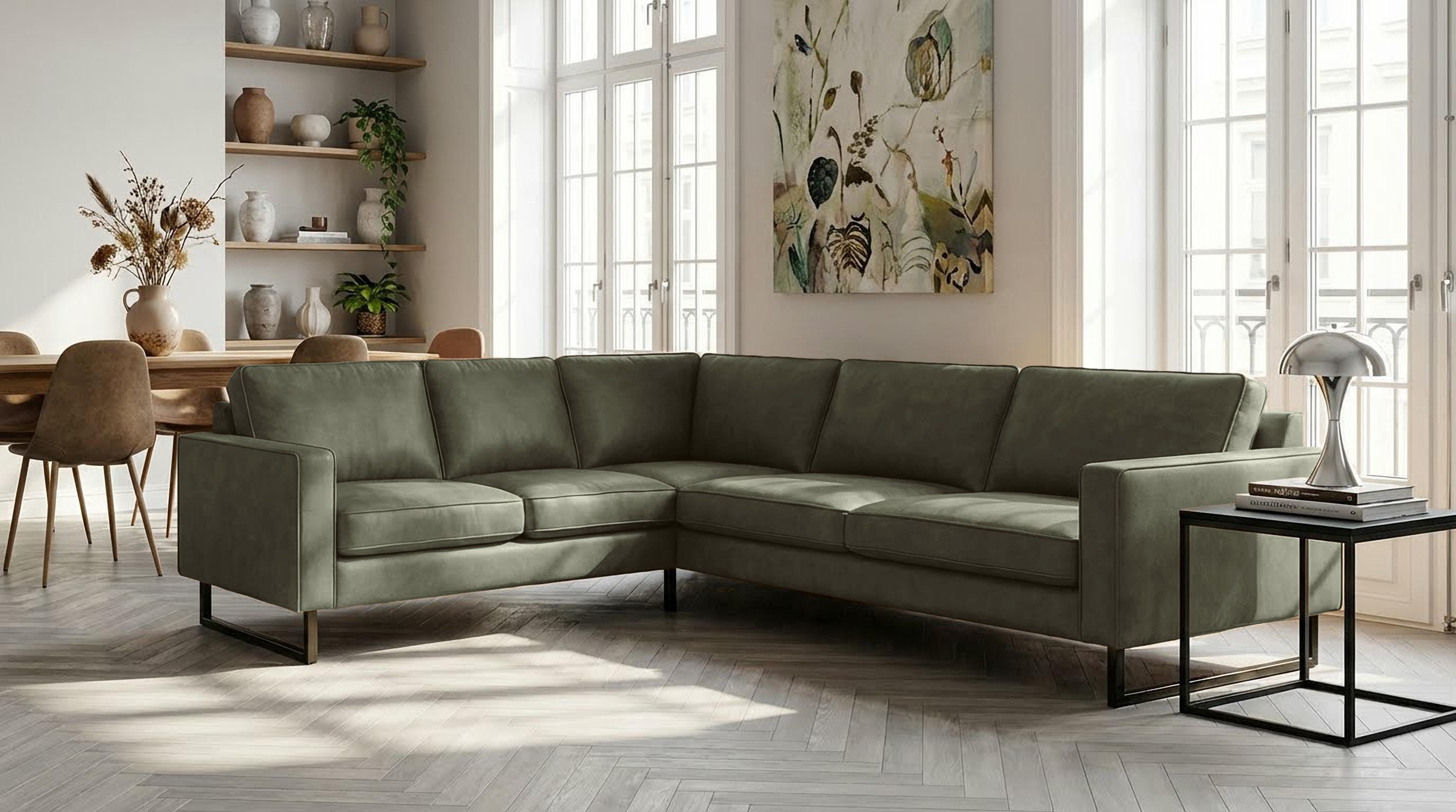 Home affaire Ecksofa Pinto, XXL, 250/290 cm, langer Schenkel, Ottomane, Cord, Chenille, Lederoptik, mit Keder, Metallfüße, Wellenunterfederung