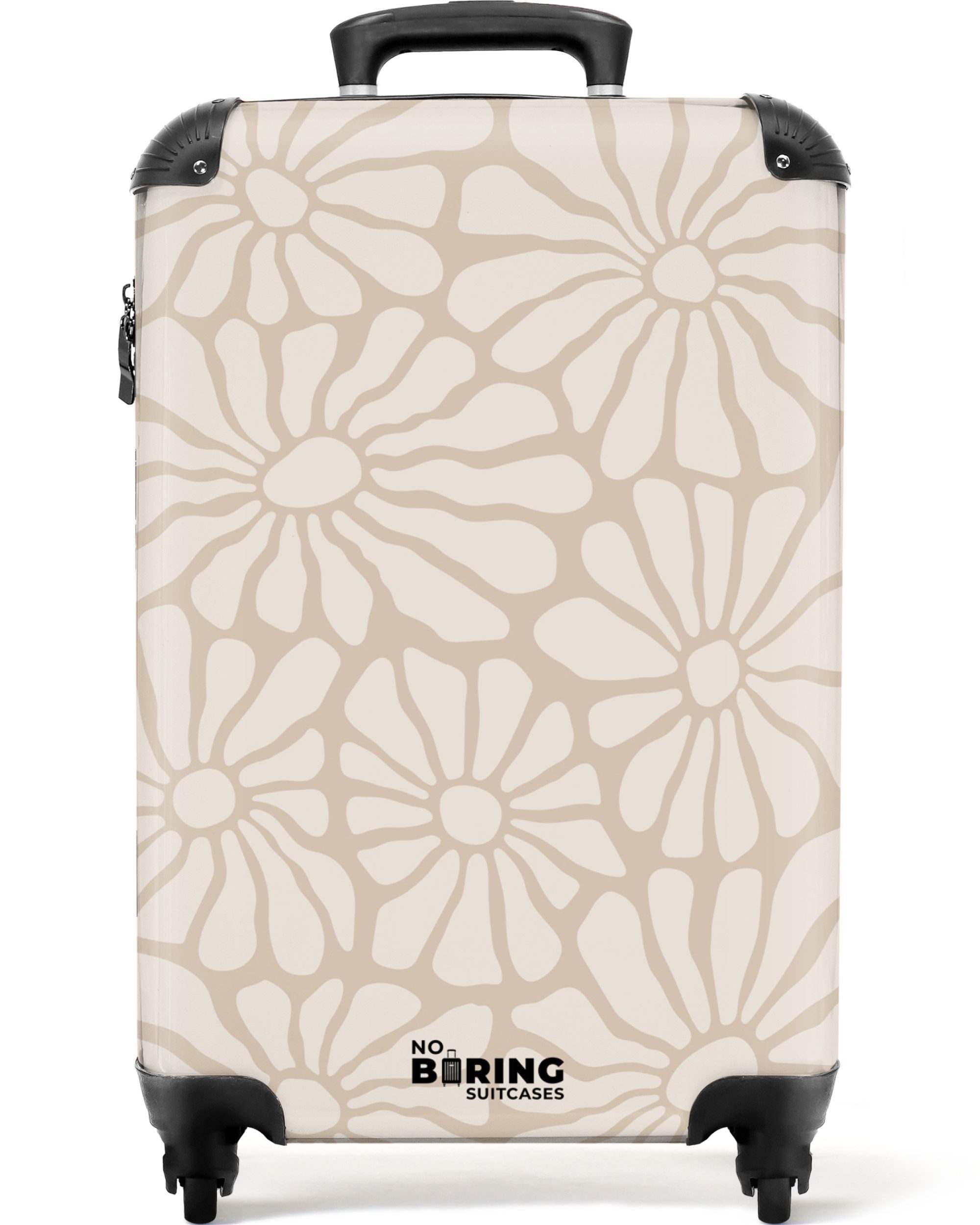 NoBoringSuitcases.com© Hartschalen-Trolley Hellbraun mit beigen Blüten günstig online kaufen