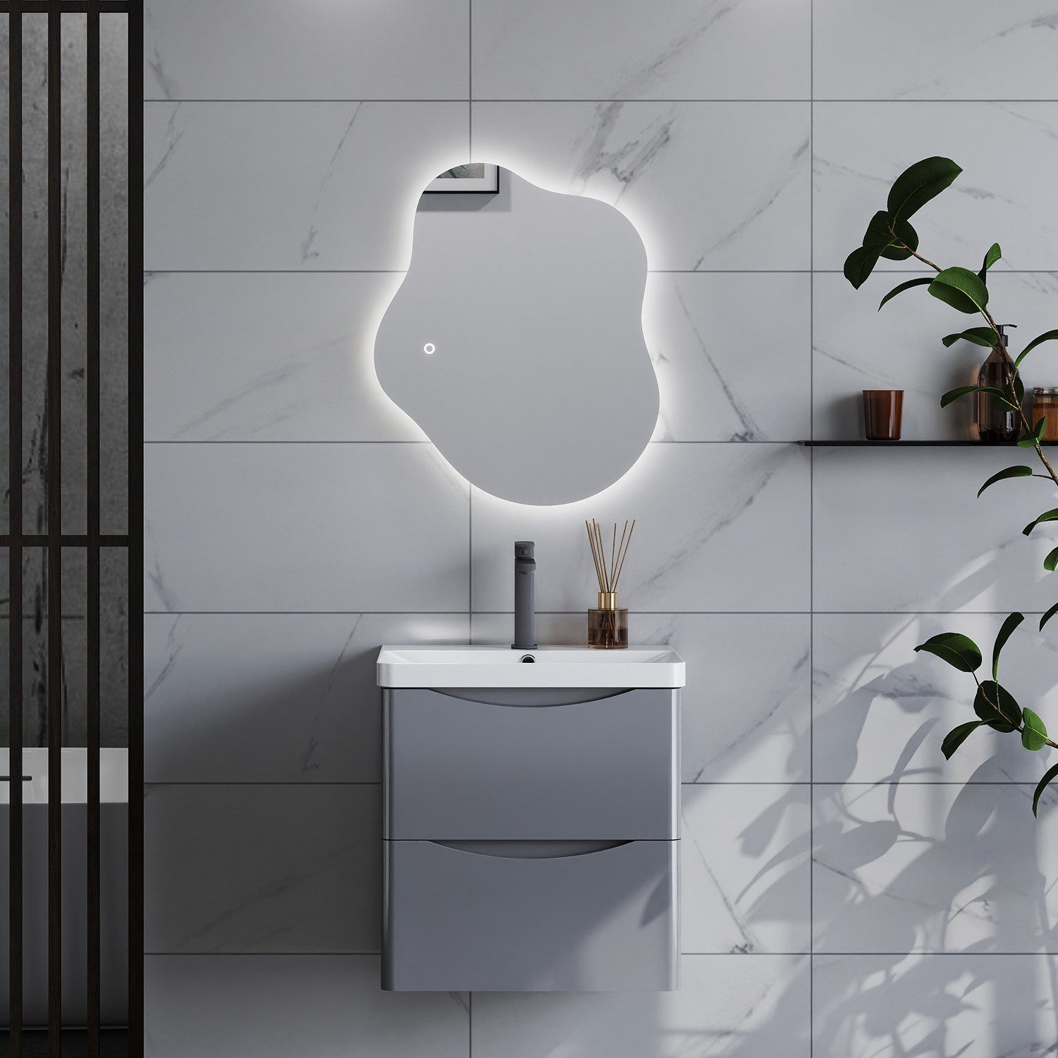 duschspa Waschtisch Waschbecken mit Unterschrank Badmöbel Set Modern (Smiley), Hochglanz Dunklegrau – Bild 5 von 5