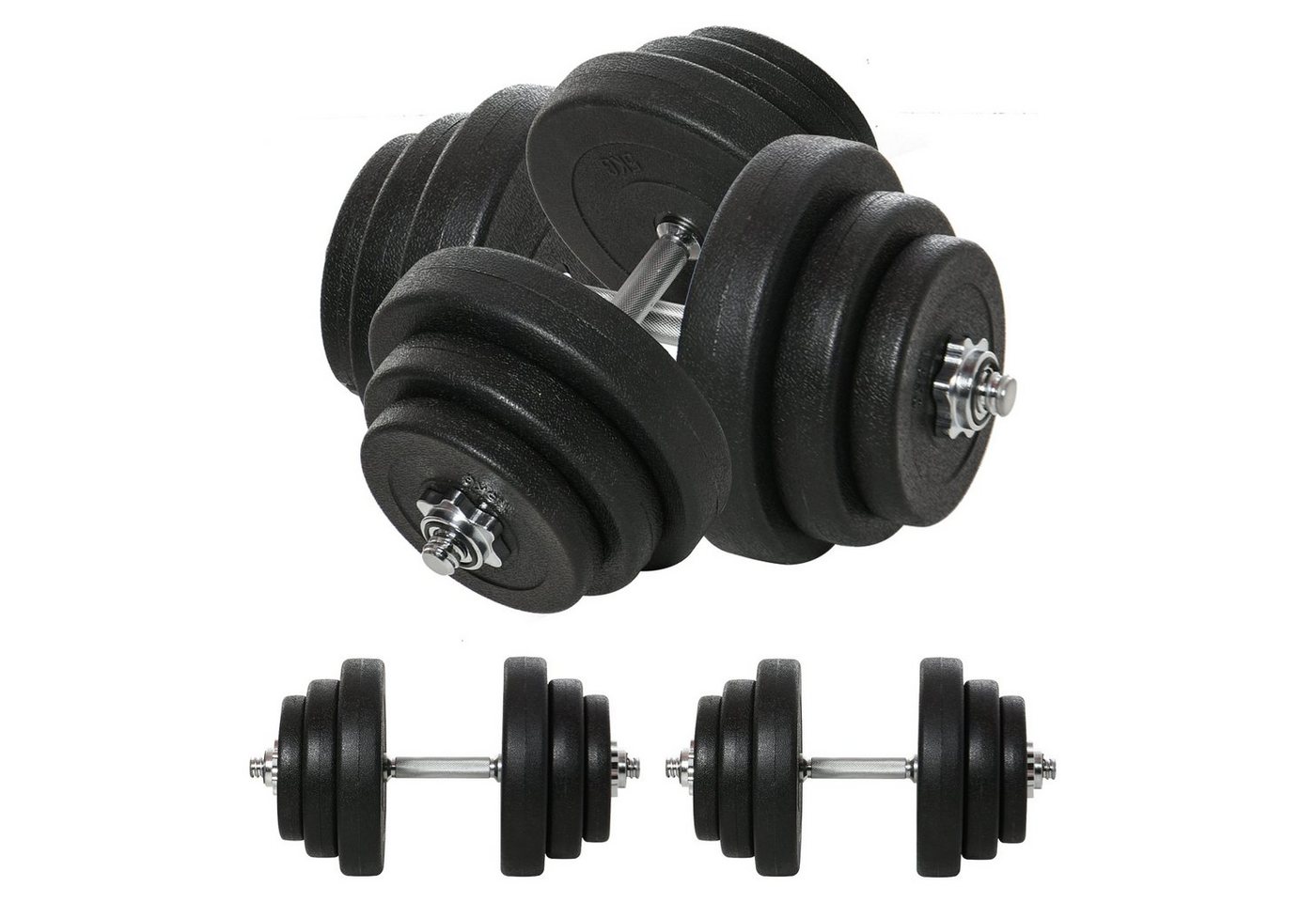 HOMCOM Hantel-Set Kurzhantel-Set 40 kg, Schwarz, (Set, 2er Set Kurzhanteln mit 12 Hantelscheiben), für Krafttraining und Fitness