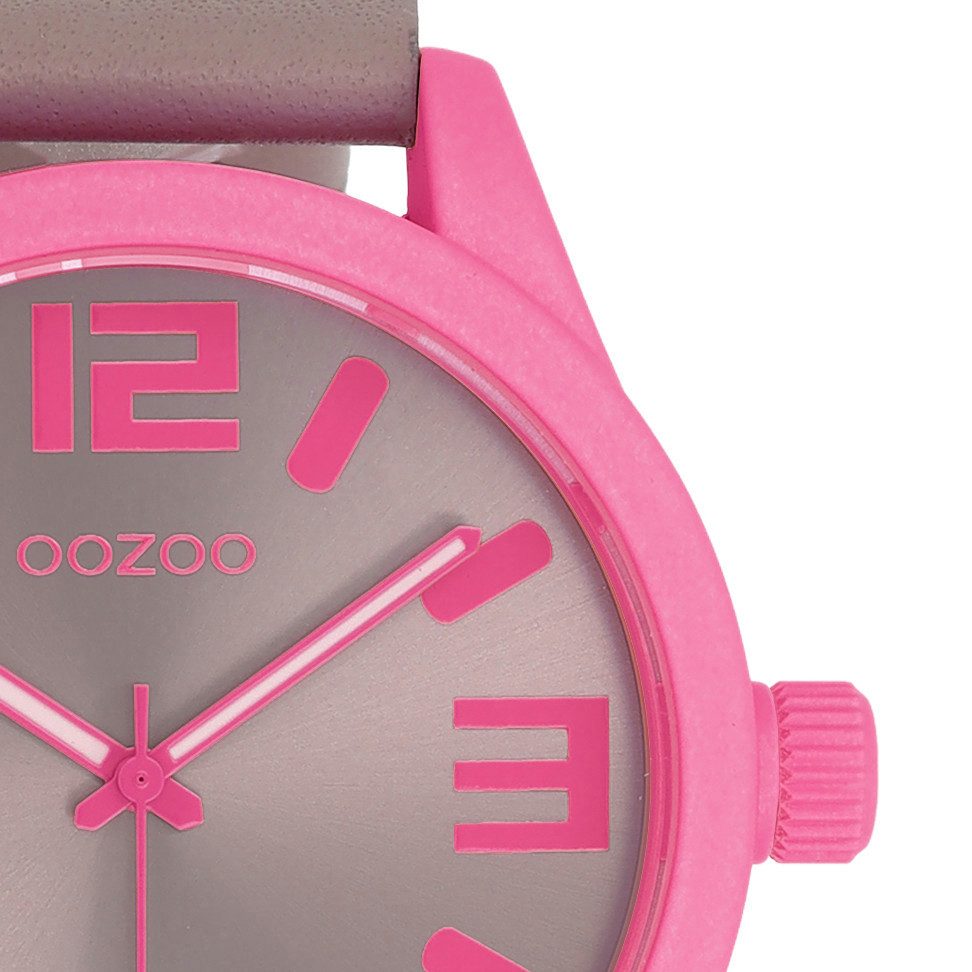 OOZOO Quarzuhr XXL Armbanduhr C0906 Damen 46 mm taupe pink Lederband