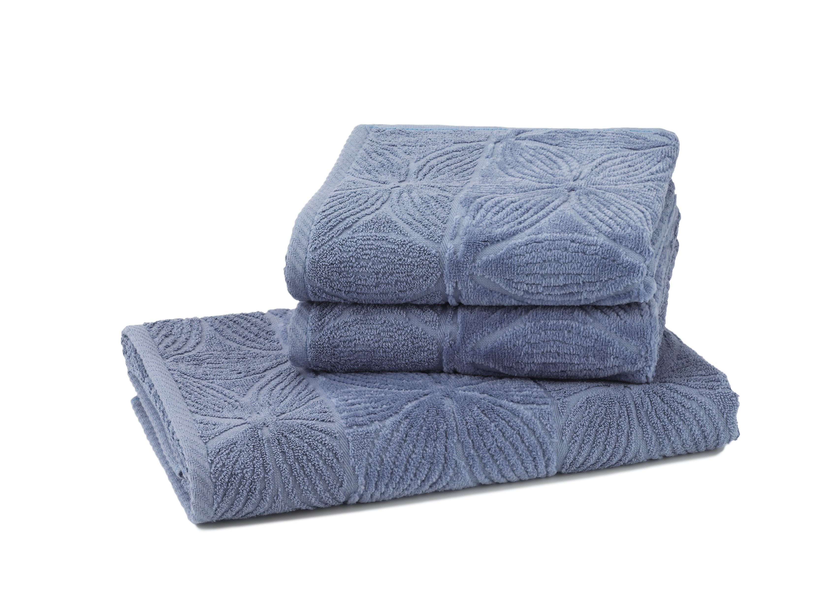 my cocooning Handtuch Set "Agatha", gekämmte Baumwolle, (Set, 3-tlg), mit edler Borte aus Velours, 1 Duschtuch, 2 Handtücher blau | Handtuch-Sets