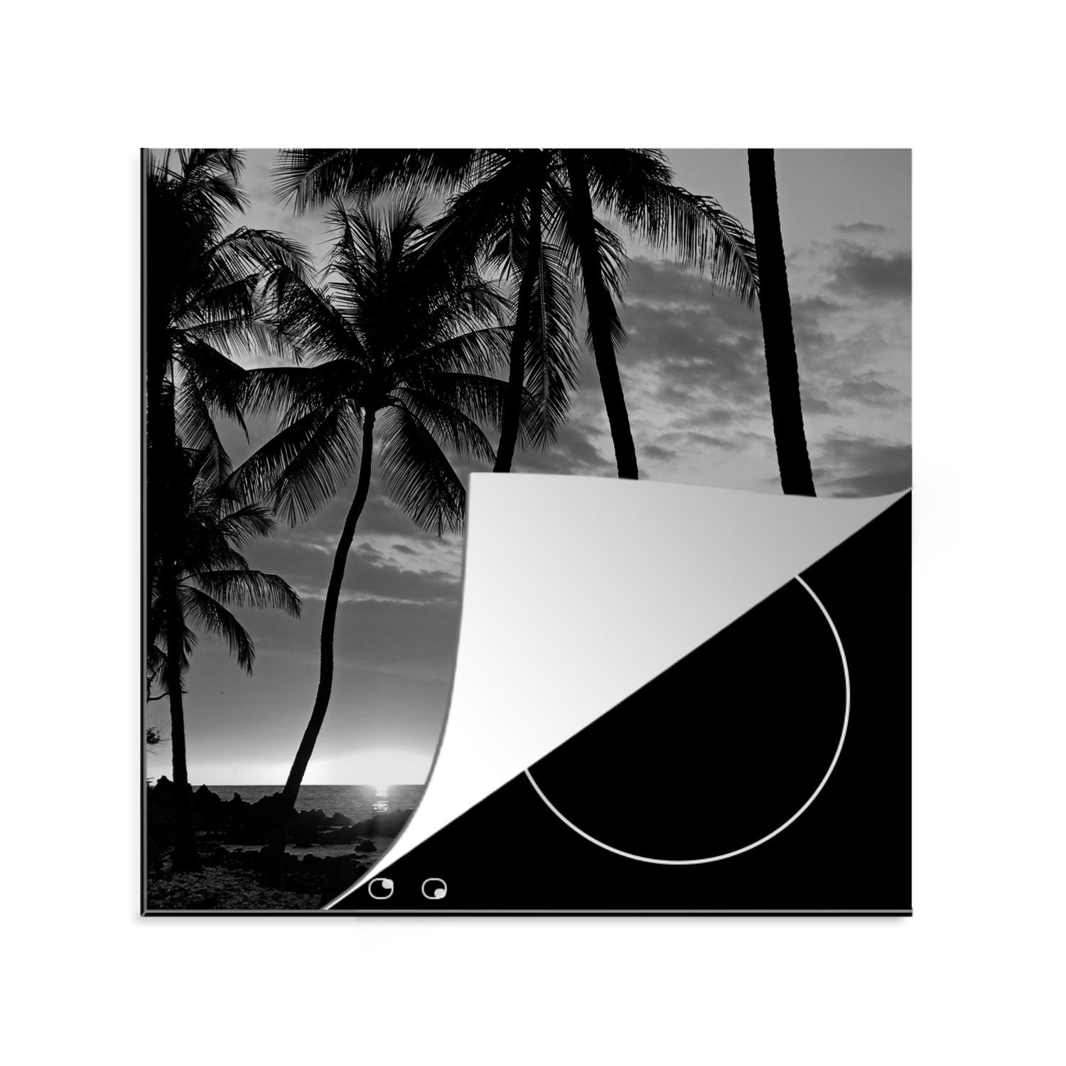 78x78 Palme tlg), für - Ceranfeldabdeckung, cm, - Arbeitsplatte küche - Schwarz Herdblende-/Abdeckplatte MuchoWow Vinyl, Hawaii (1 Weiß,