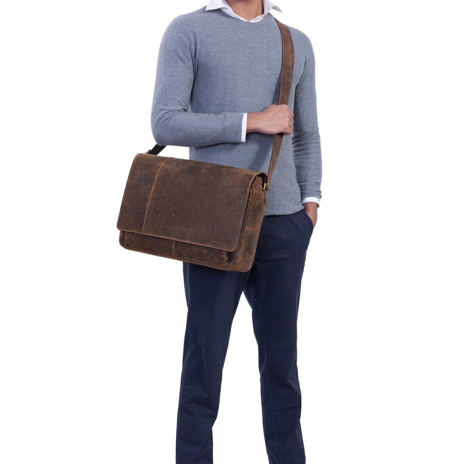 STILORD Laptoptasche "Elias" Echtleder Herren Umhängetasche 15,6 Zoll Busin günstig online kaufen