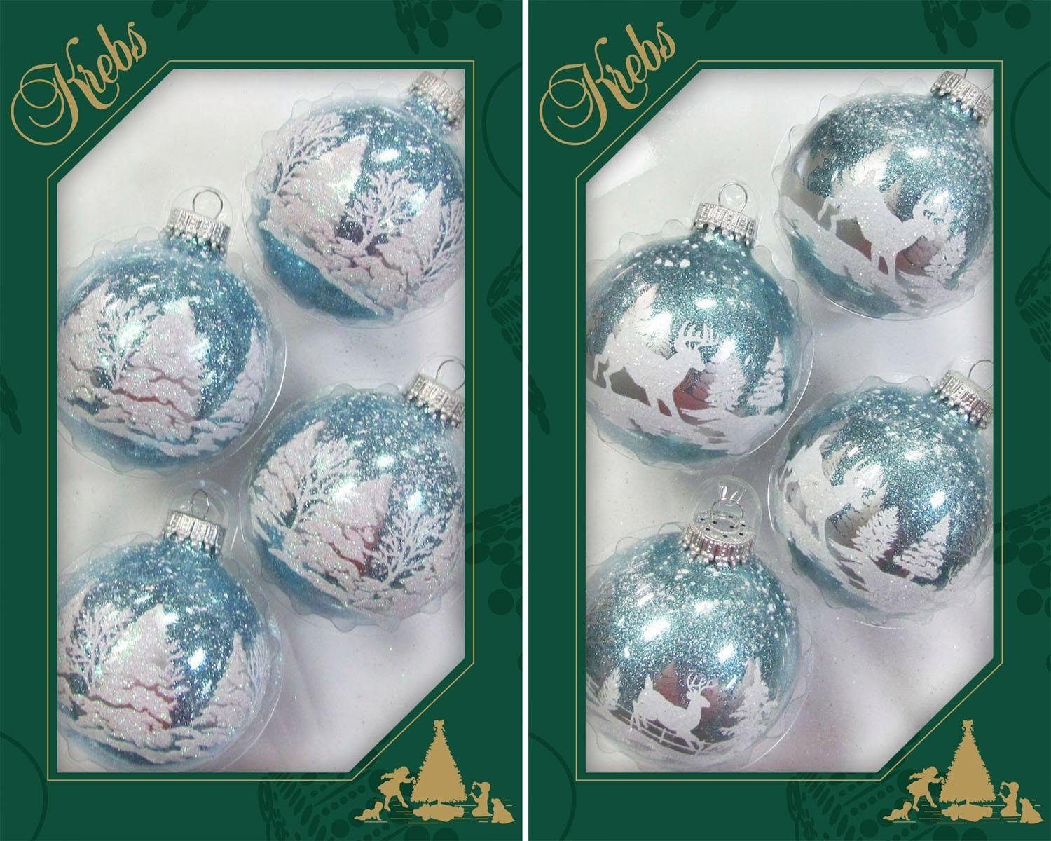 Krebs Glas Lauscha Weihnachtsbaumkugel Winterwald, Weihnachtsdeko, Christbaumschmuck, Christbaumkugeln Glas (8 St)