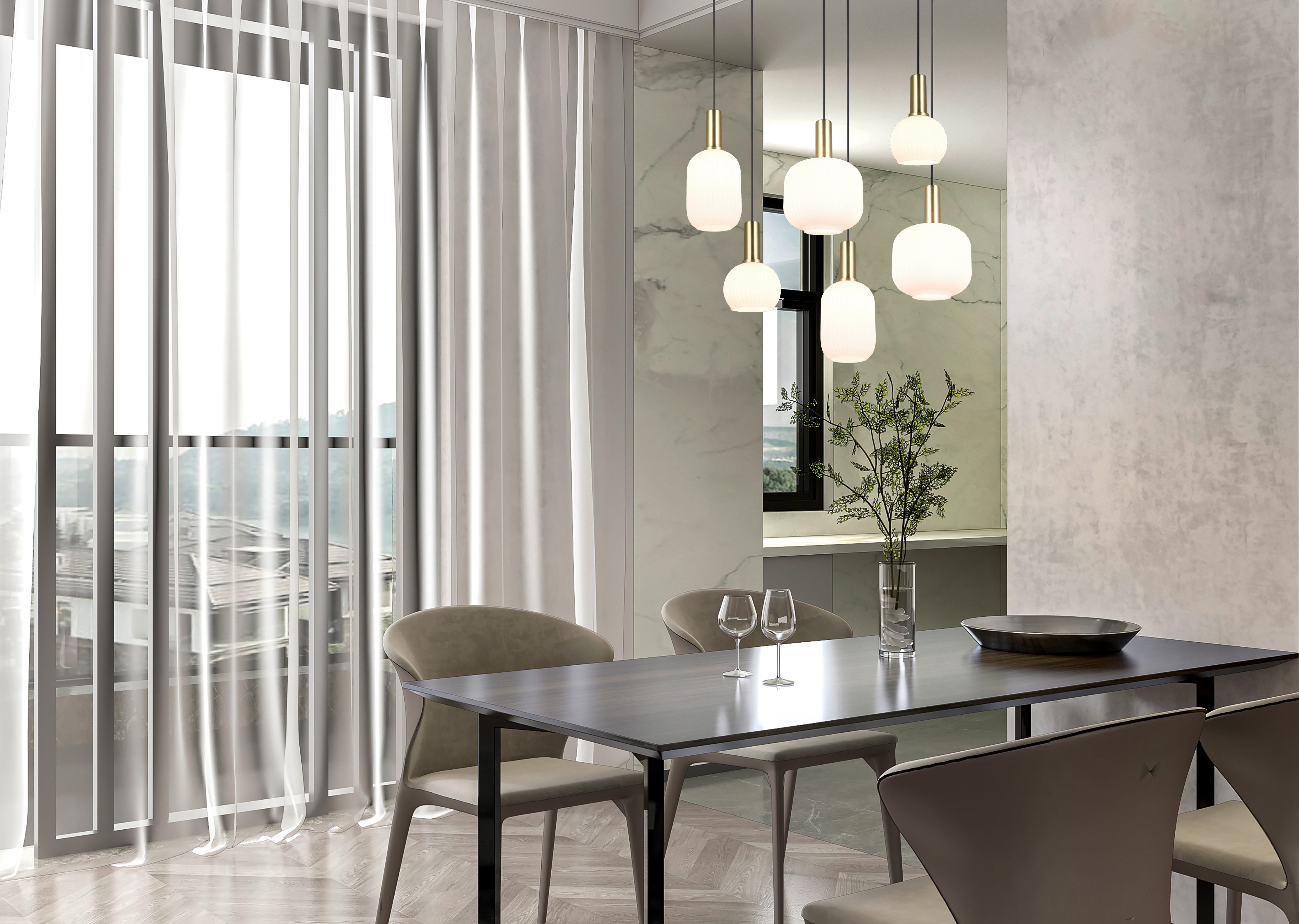 TRIO Leuchten Pendelleuchte DIVA, E27 Hängelampe 6-flammig mit Glasschirm, günstig online kaufen