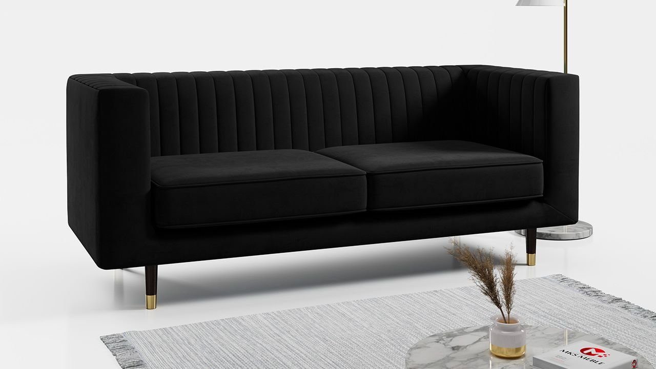MKS MÖBEL Sofa ELMO 3, Ein Dreisitzer-Sofa, mit hohen Beinen, Modern Stil, für Wohnzimmer Schwarz Kronos