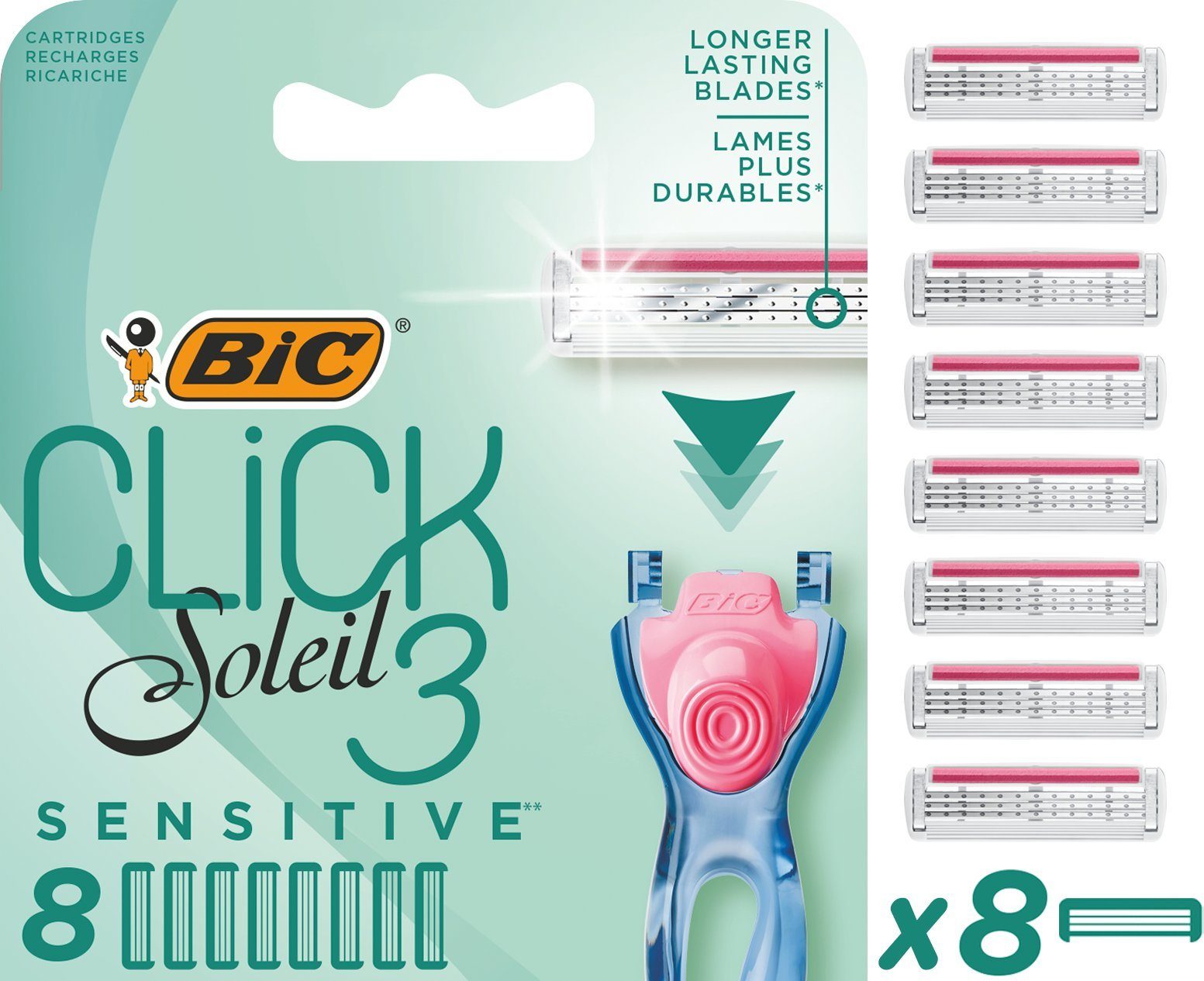 Nachfüllpackung, 8er Sensitive BIC Rasierklingen 3 Soleil – Click Damenrasierer-Nachfüllklingen BIC