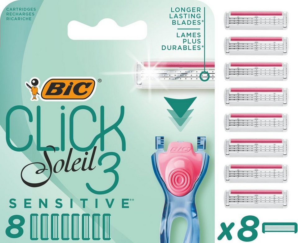 BIC Rasierklingen BIC Click 3 Soleil Sensitive  Damenrasierer-Nachfüllklingen – 8er Nachfüllpackung,