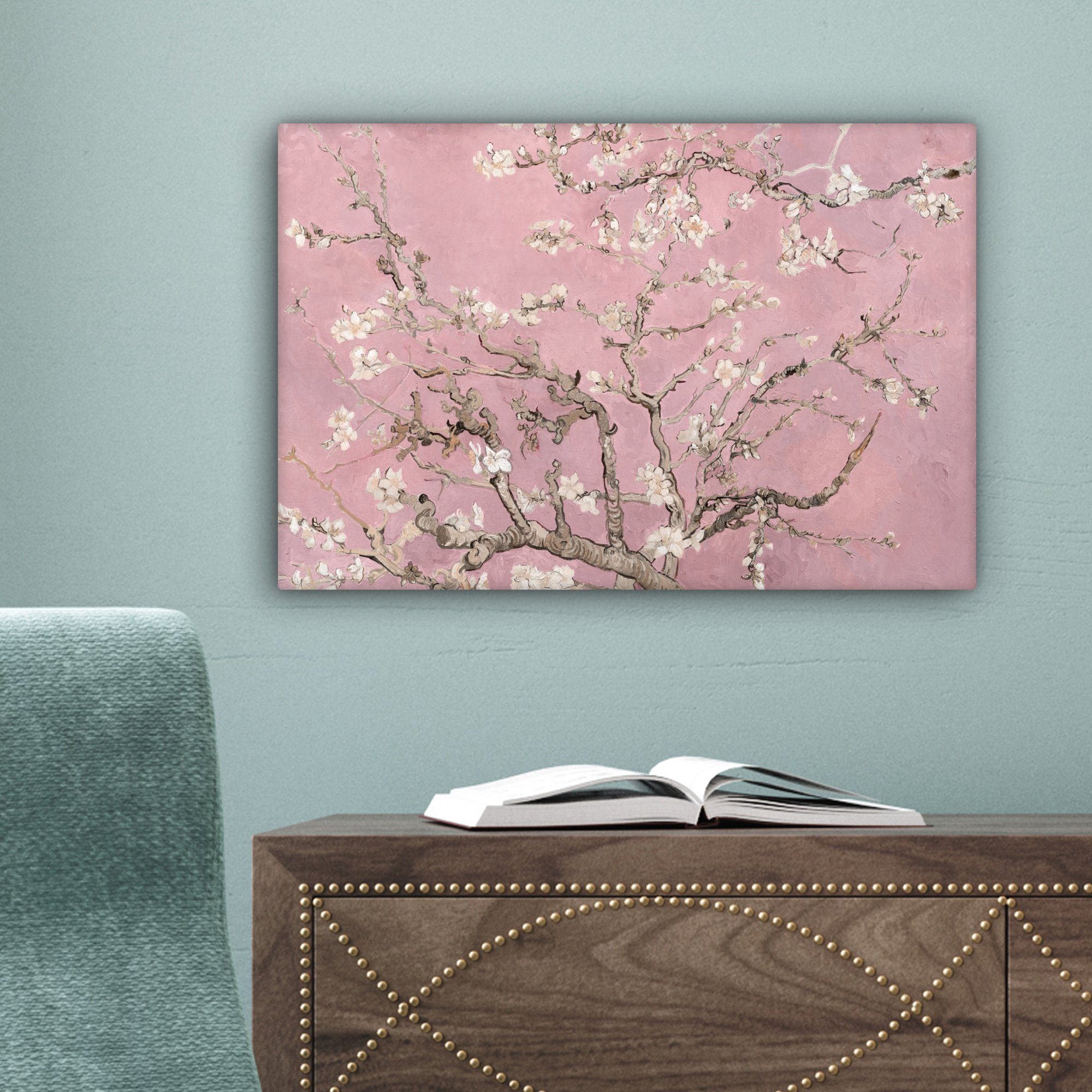 OneMillionCanvasses® Leinwandbild Mandelblüte - Kunst - Aufhängefertig, 30x20 - Van St), cm Leinwandbilder, Gogh Wandbild Rosa, (1 Wanddeko