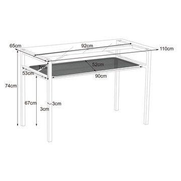 Flieks Esstisch (110*65*74 cm, 1-St., 1 Tisch), Küchentisch mit Stauraum Rattan Schreibtisch Glasplatte, Metallbeine