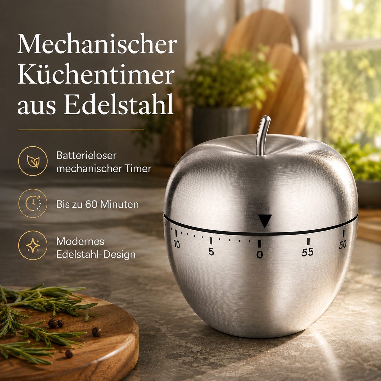 Fyrove Intervall-Timer Mechanische batterielose Edelstahl 60 Min Timer Küche Werkzeug (Set, mechanische Rotation, keine Batterie erforderlich), Timer, Küchentim – Bild 2 von 5