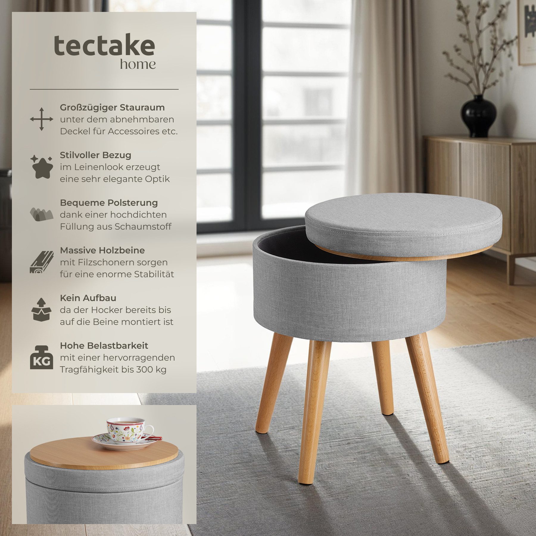 tectake Sitzhocker Schminkhocker Yara gepolstert in günstig online kaufen