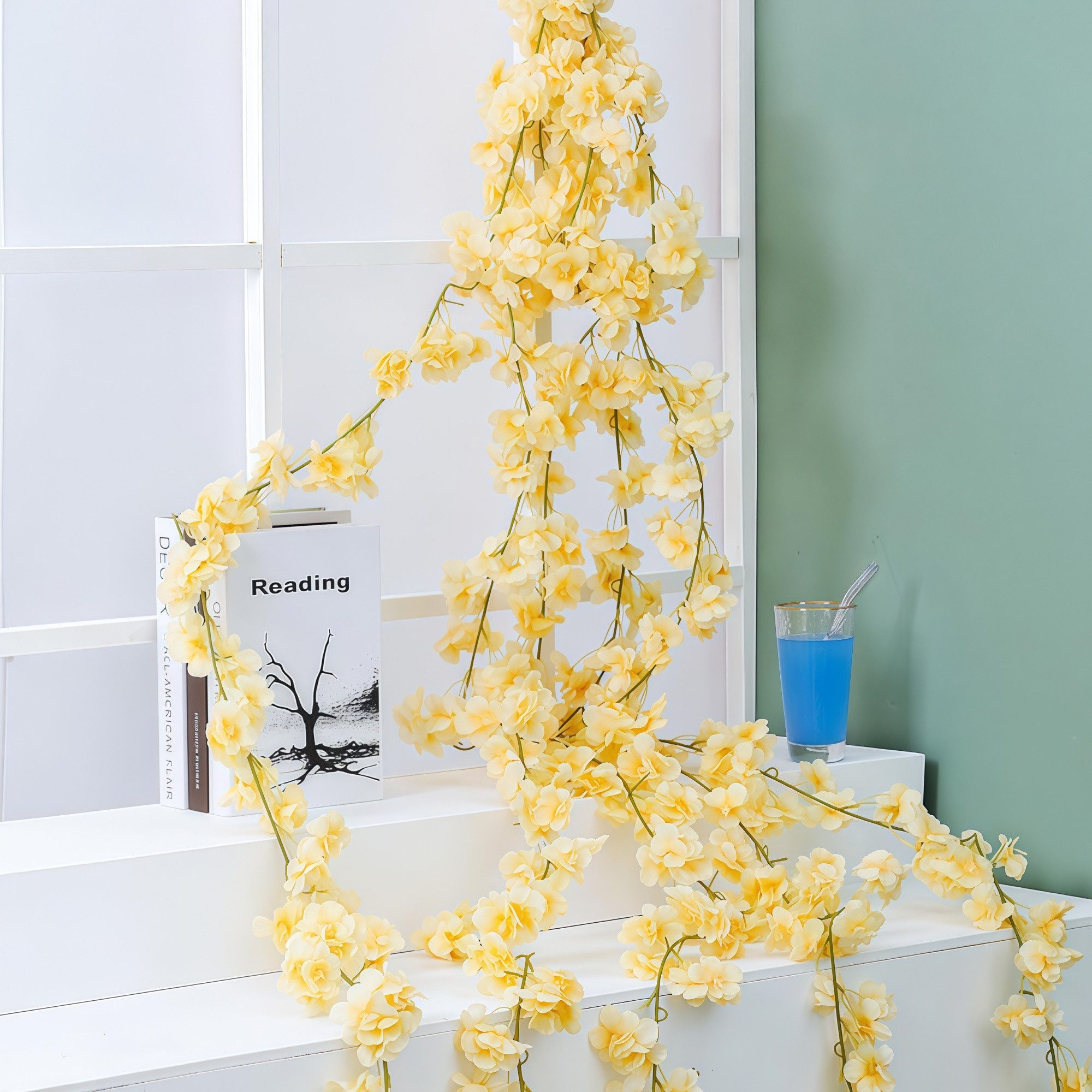 Kunstpflanze 3er Set künstliche Kirschblüten-Girlanden je 180 cm, FOUORTUNATE-BEE, Dekorative Blütengirlanden für Innen- & Außenbereiche
