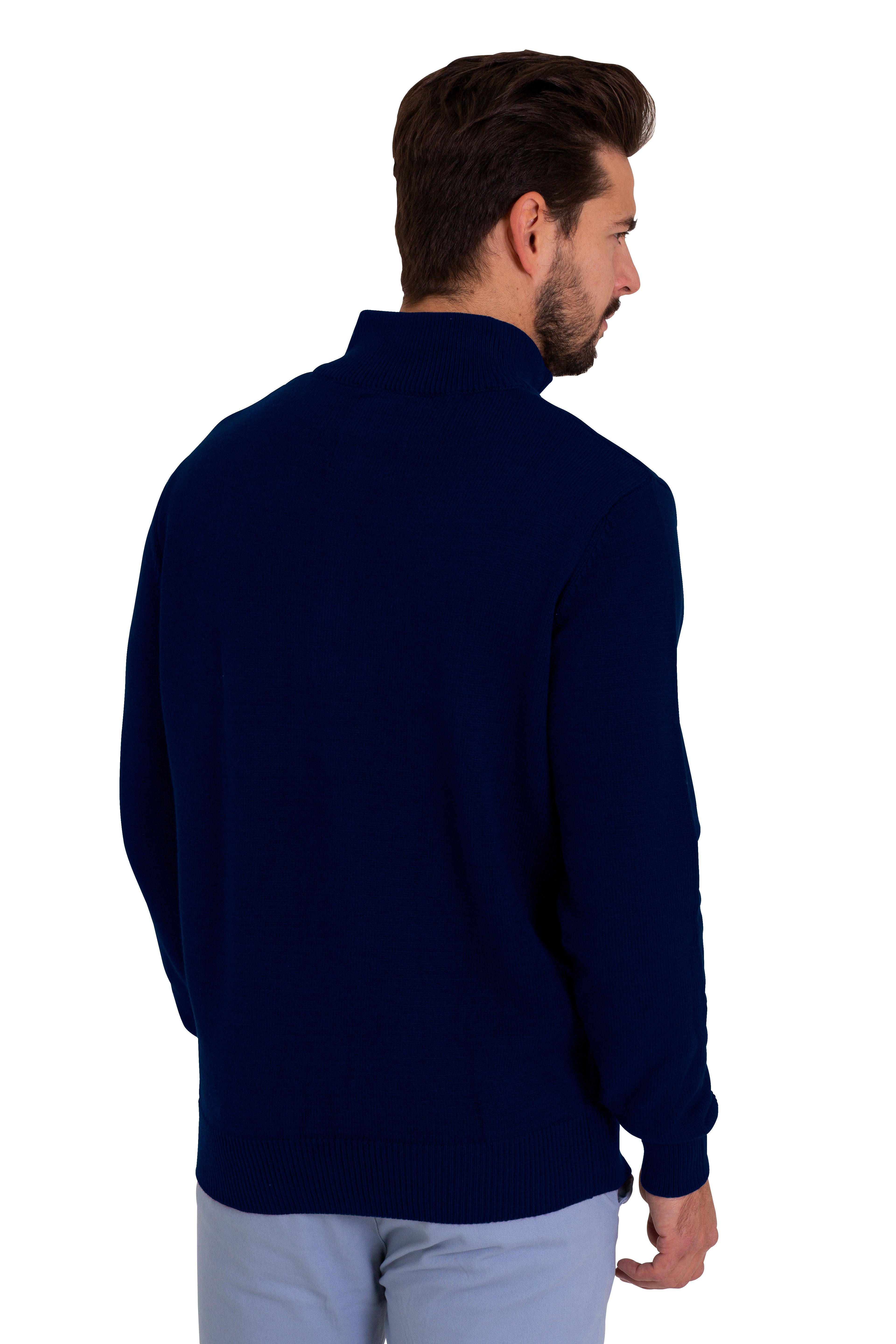 Regular Jumper Herren Sweater Long Fit Troyer Pullover Sleeve Baumwoll Navy Strickpullover BlauerHafen