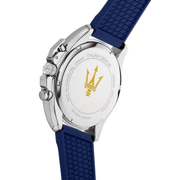 MASERATI Chronograph Maserati Herren Armbanduhr, Herrenuhr rund, groß (ca. 45mm) PUarmband, Made-In Italy