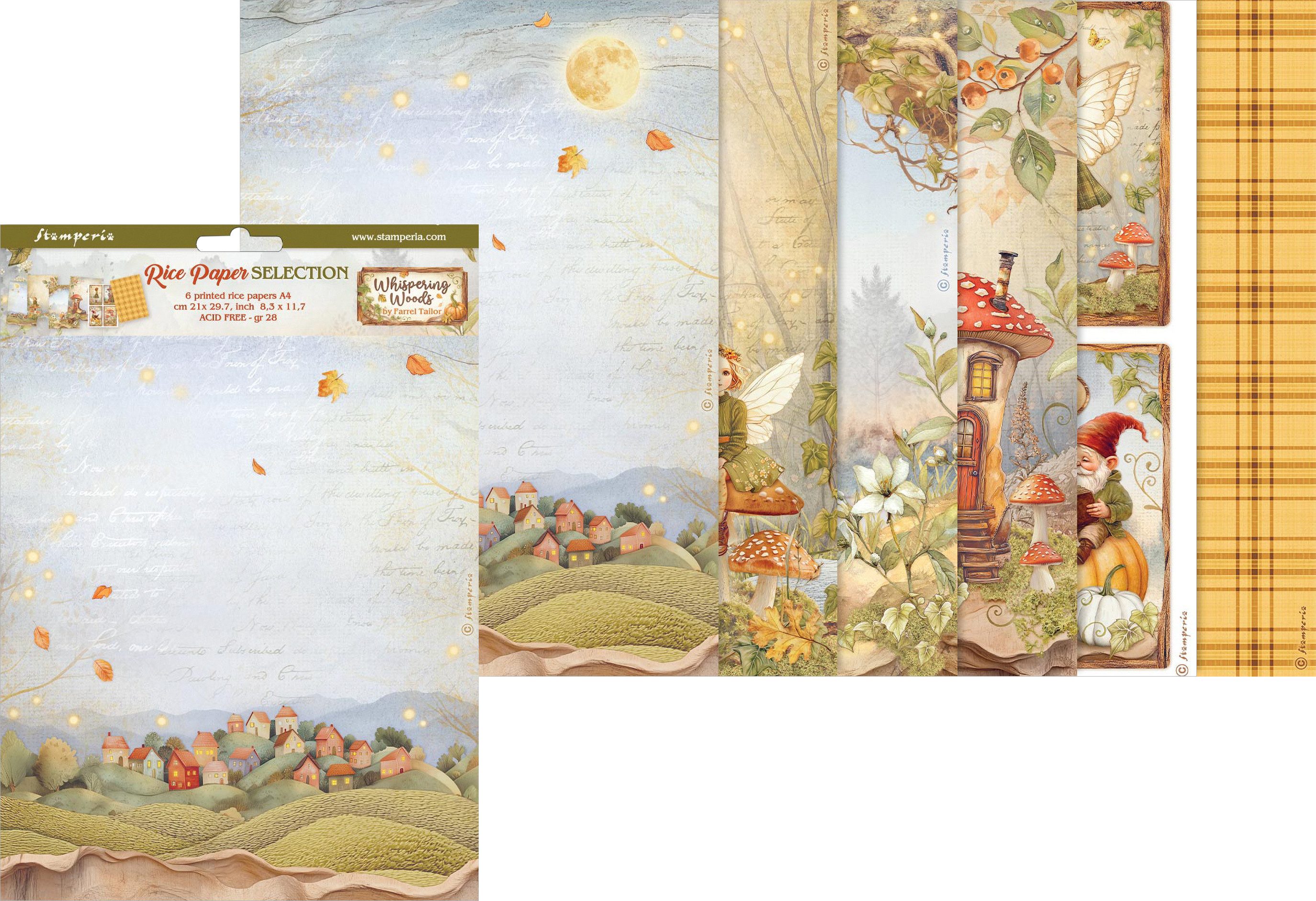 Stamperia Seidenpapier Motiv-Strohseide Whispering Woods, DIN A4, 6er-Set