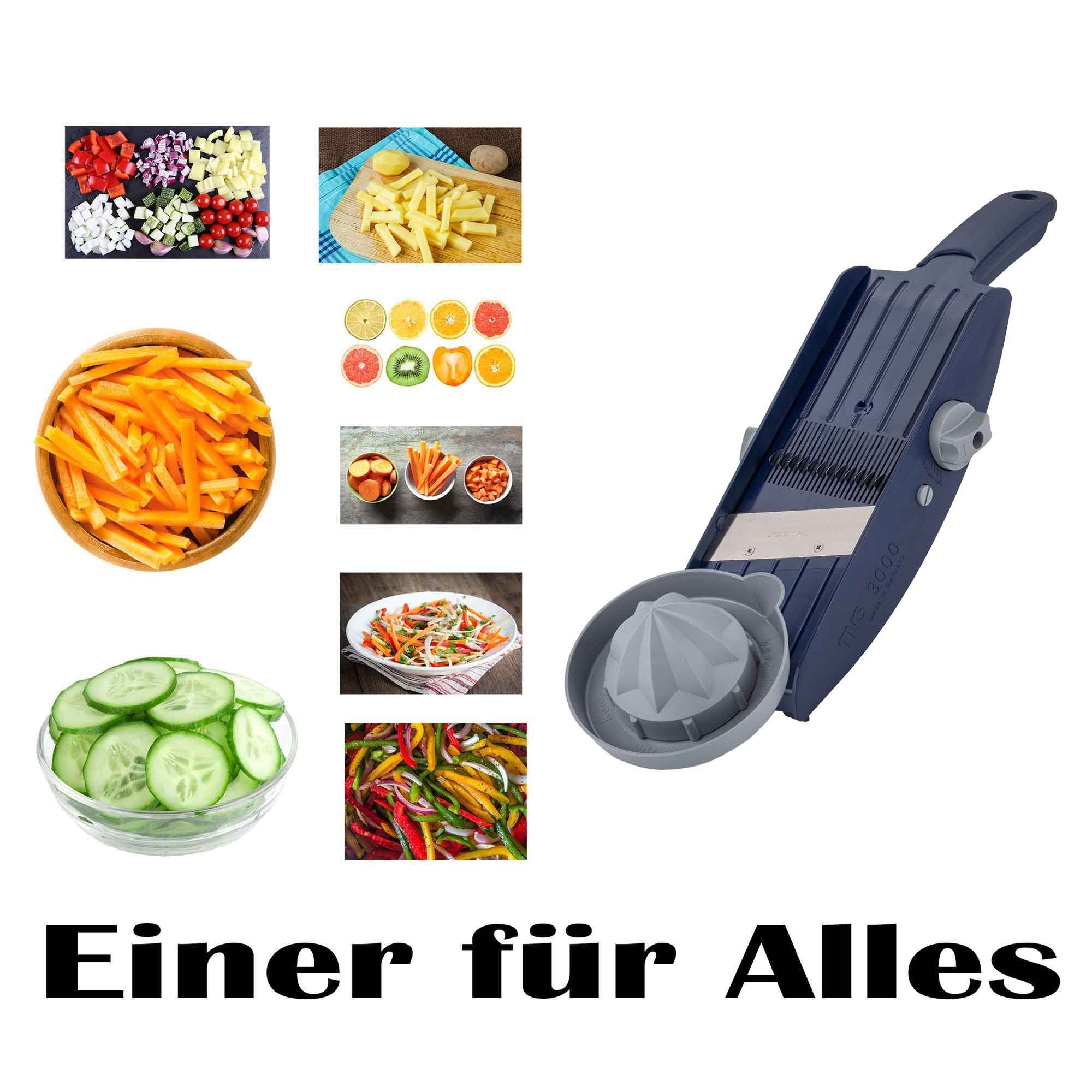 TNS 3000 Gemüsehobel TNS 3000 All in ONE Gemüsehobel Küchenhobel Gemüsereibe Zerkleinerer, Kunststoff, (Set mit Restehalter, 2-St), 32 Einstellmöglichkeiten