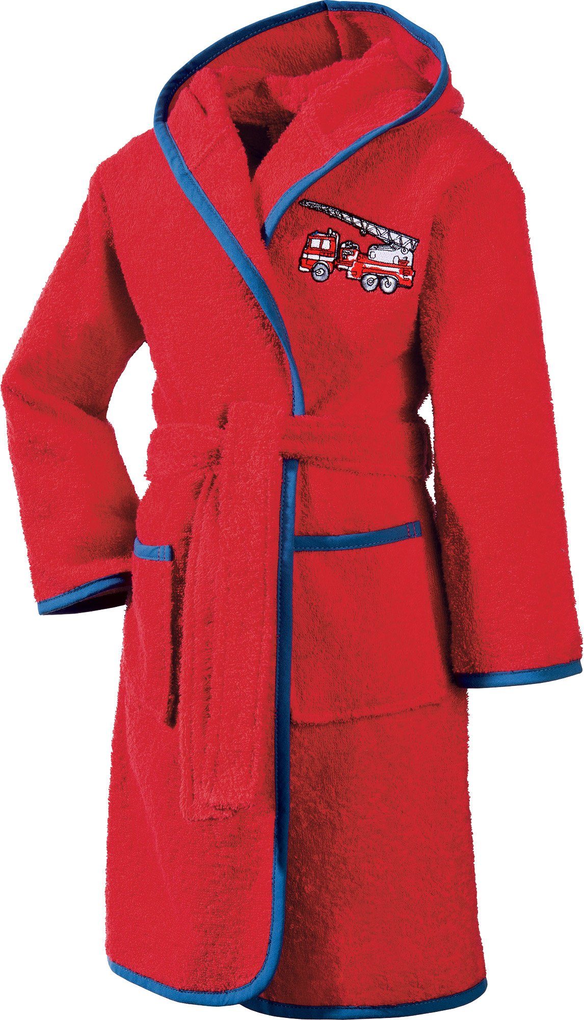 Erwin Müller Kinderbademantel Kinder-Bademantel mit Kapuze, Rückenlänge: 72 cm, Frottier, mit Kapuze/mit Aufsatztasche:, default, Walk-Frottier Uni/Motiv: Feuerwehr