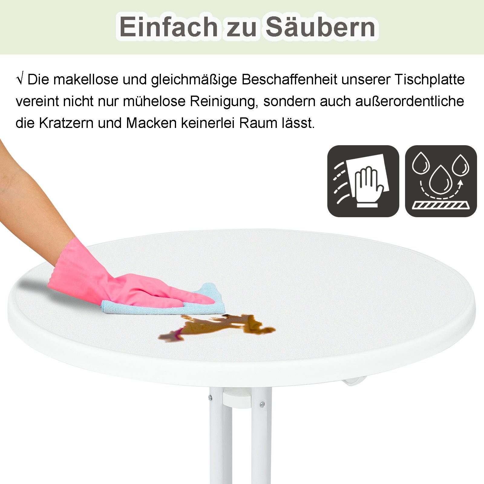 Klappbarer und Innen, Bistrotisch Außen AUFUN Weiß 80cm für Stehtisch