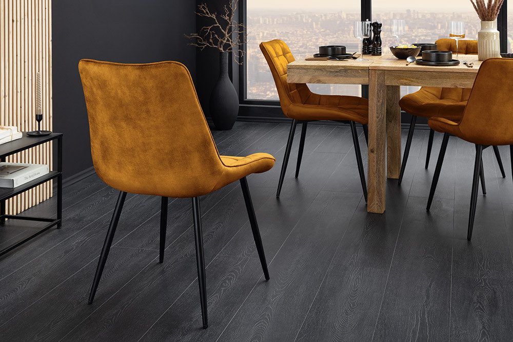 riess-ambiente Esszimmerstuhl ROADSTAR senfgelb / schwarz - Samt, Metallbeine, Ziersteppung (Einzelartikel, 1 St), gepolsterter Stuhl - ideal für Küche, Esszimmer, Wohnzimmer & Büro