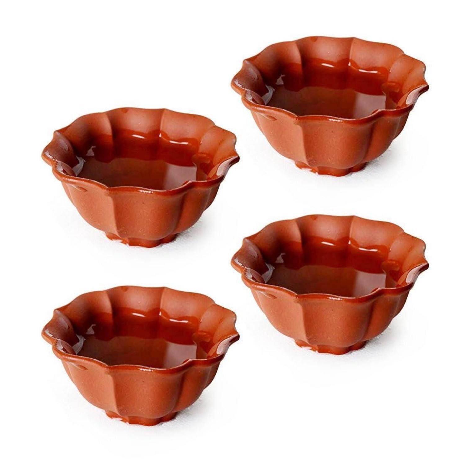 LuxusKollektion Teeschale Teetassen Set 4x 60ml YiXing Ton Rippenstruktur rotbraun, Keramik