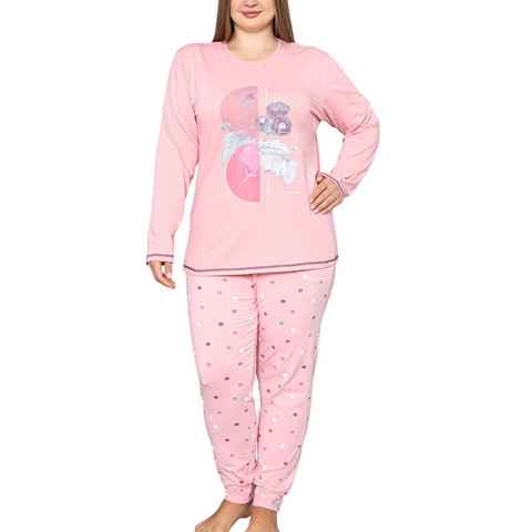 LOREZA Schlafanzug Damen Pyjama Übergröße Schlafanzug Hausanzug Nachtwäsche langarm 2XL-5 (Set, 2 tlg)