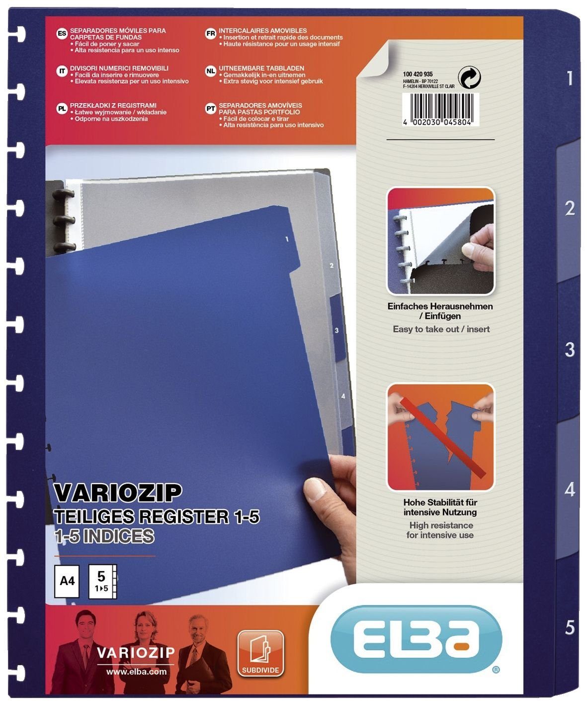 ELBA Aktenordner Ringmappen-Register image vario-zipp PP transluzent/dunkelblau A4 5 Bl