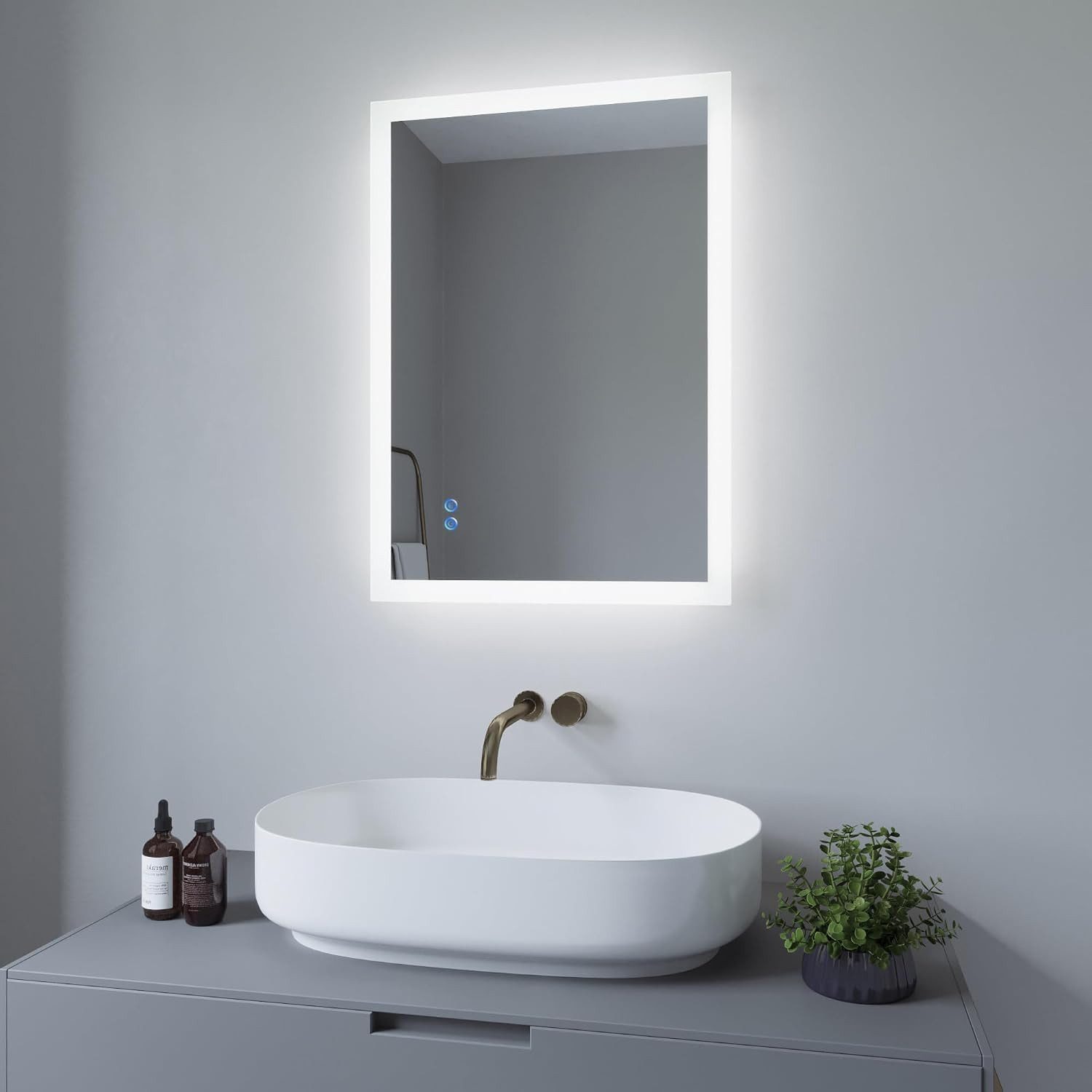 AQUALAVOS Badspiegel LED Badspiegel mit Beleuchtung Kaltweiß 50x70 80x60 100x70cm Dimmbar, Kaltweiß Touchschalter Wandspiegel Horizontal & vertikal montierbar – Bild 2 von 5