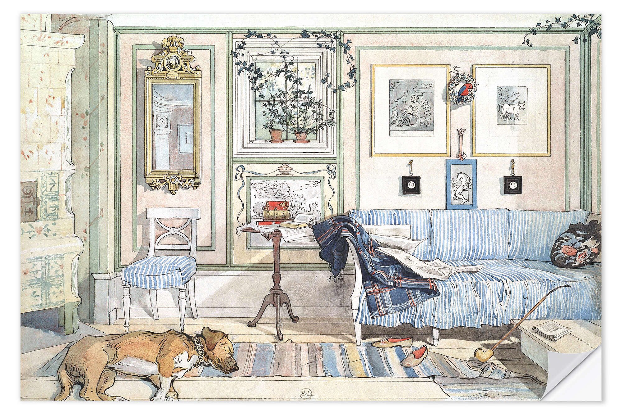 Posterlounge Wandfolie Carl Larsson, Gemütliche Ecke, Wohnzimmer Vintage Malerei