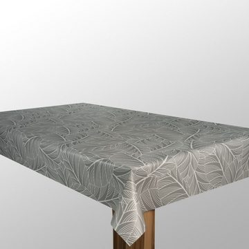 laro Tischdecke Wachstuch-Tischdecken Blätter Grau Weiß rechteckig