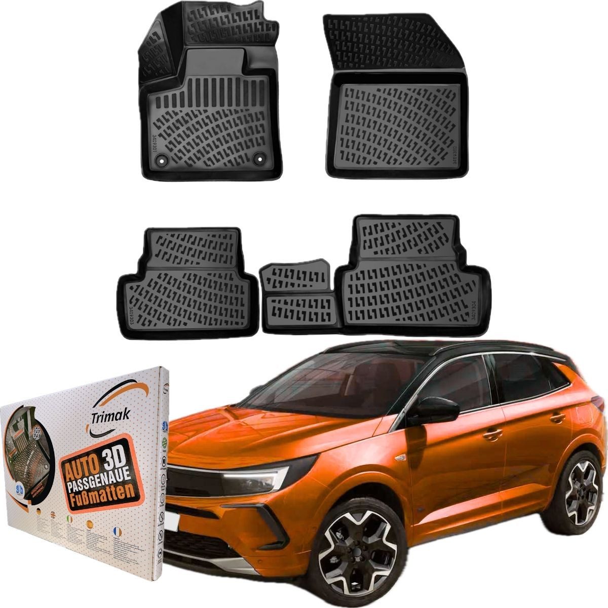 Trimak Passform-Fußmatten Oder Kofferraumwanne Oder Set für Grandland X, Opel Grandland X 2017-2023 Gummimatten Auto TPE Allwetter Fussmatten