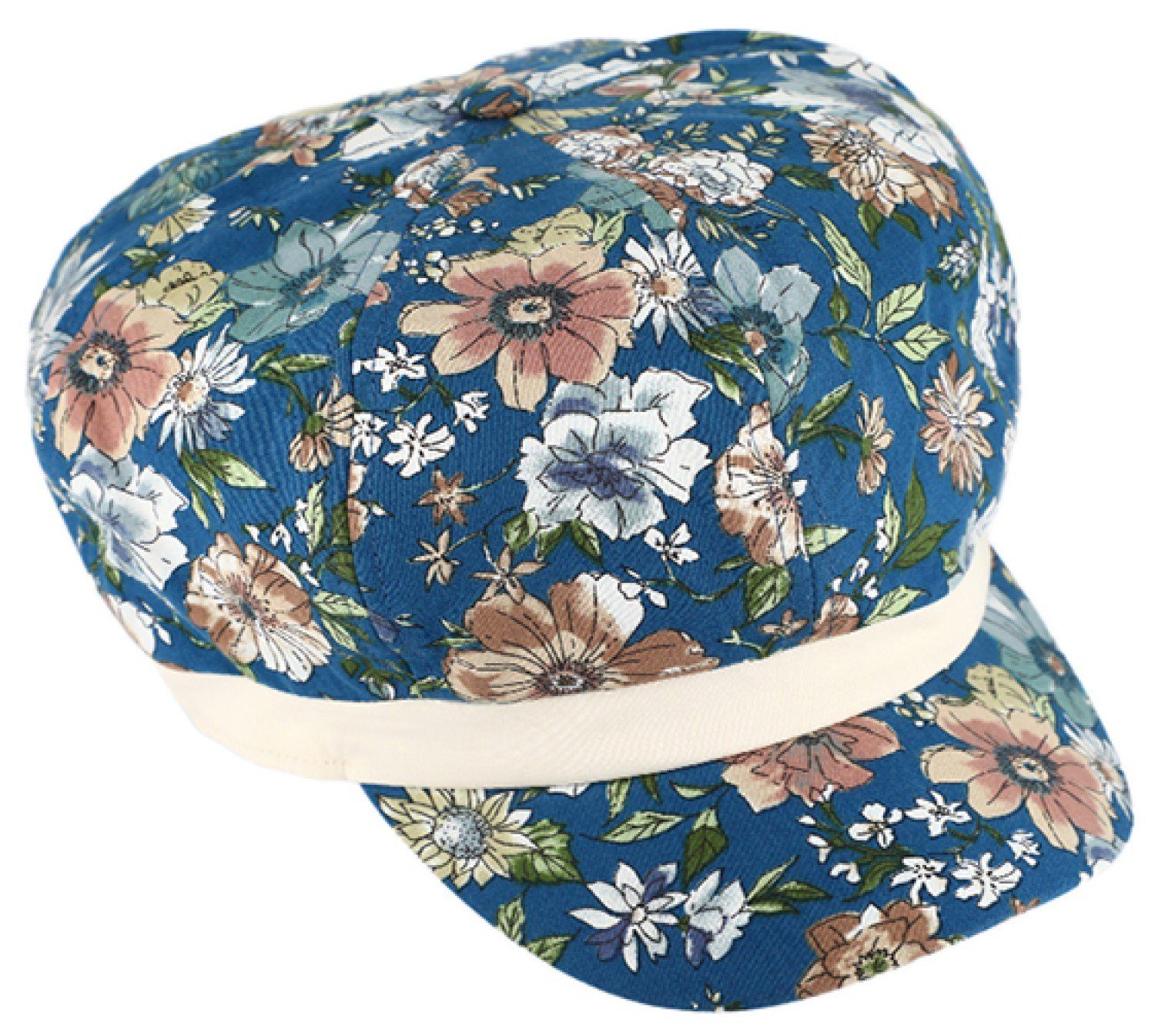 Blumenmuster Breiter Baumwolle 601-Petrolblau mit Kappe Trilby aus