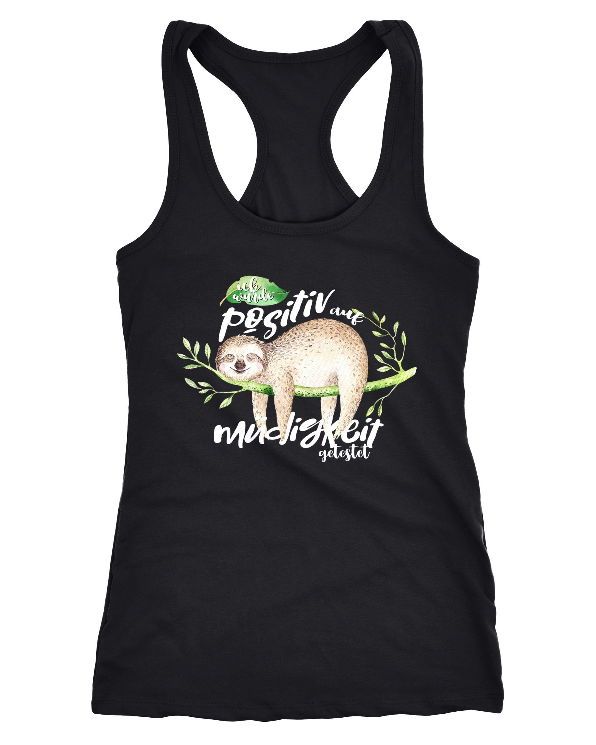 Tanktop Damen Tanktop Faultier Ich wurde positiv auf Müdigkeit getestet Sloth Racerback Moonworks®