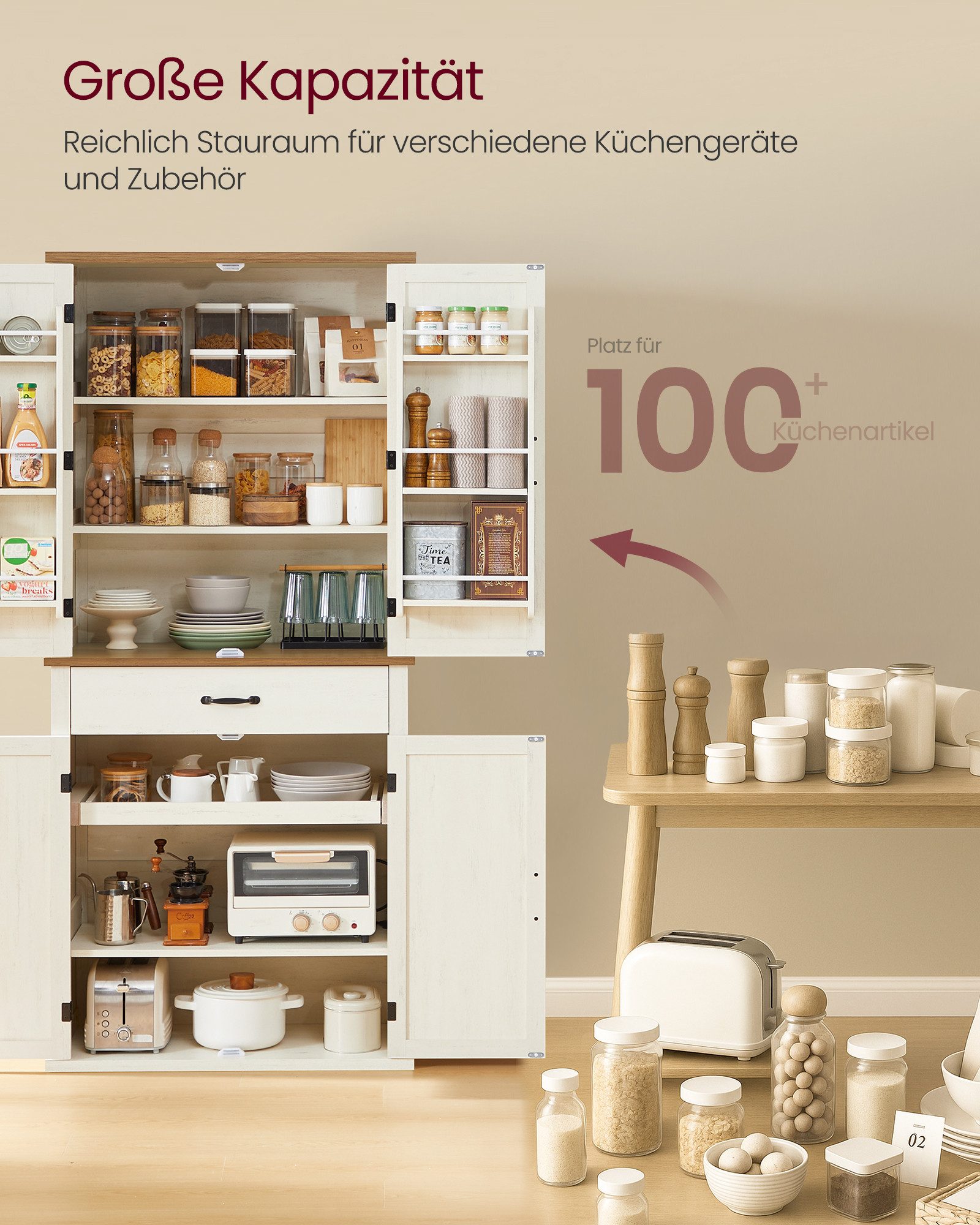 VASAGLE Buffet Küchenschrank Mehrzweckschrank, 4 verstellbare Ablagen 39,5 x 80 x 178,6 cm, für Wohnzimmer Küche, freistehend, Schrank – Bild 4 von 5